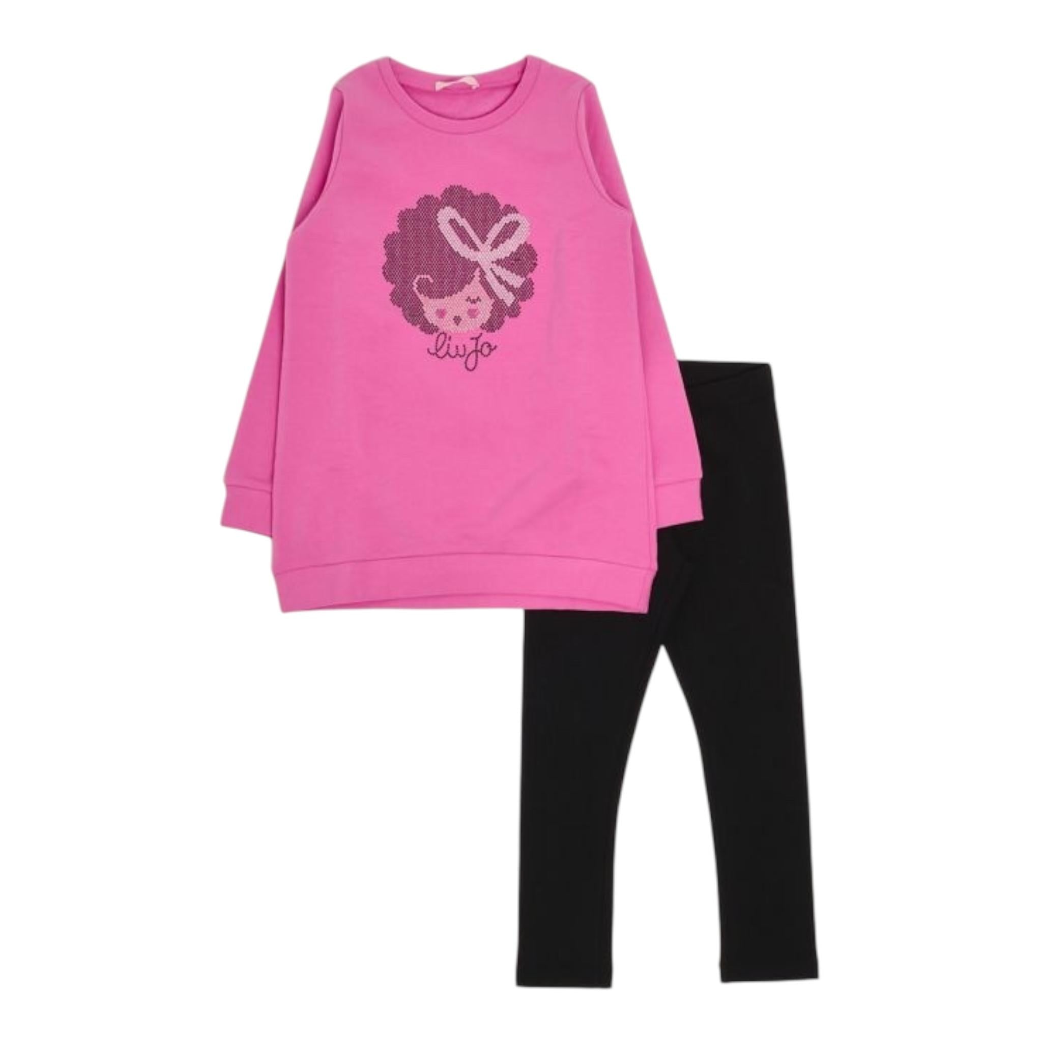 LIU JO completo 2pz felpa-leggins bicolore Nero/fuxia per Bambina KF4024J NERO/FUXIA LIU JO