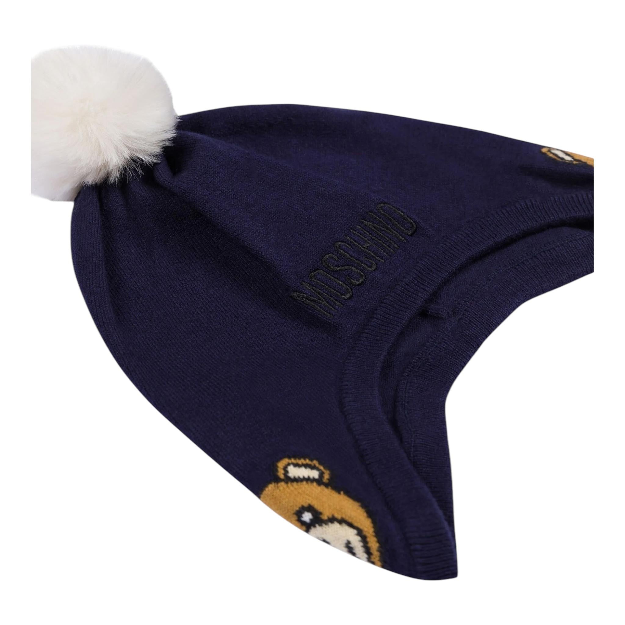 MOSCHINO cappello tinta unita con pon pon Blu per Bambino MUX04Z BLU MOSCHINO