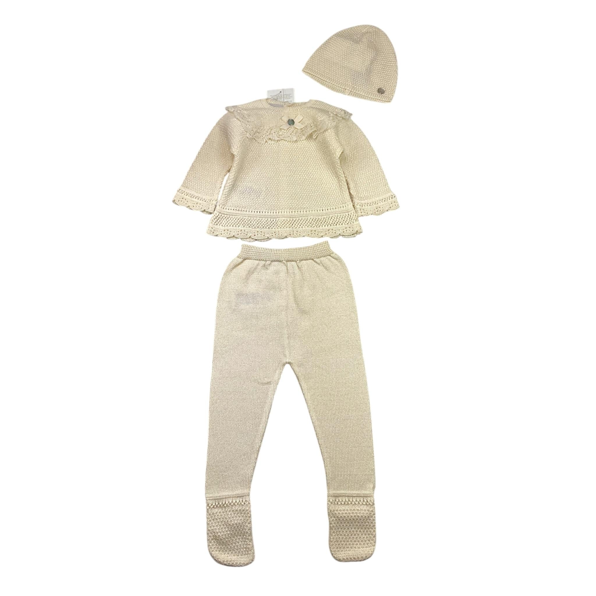 PAZ RODRIGUEZ completo 3 pz maglia-ghettina-cappello Panna per Neonata 016121261 PANNA PAZ RODRIGUEZ