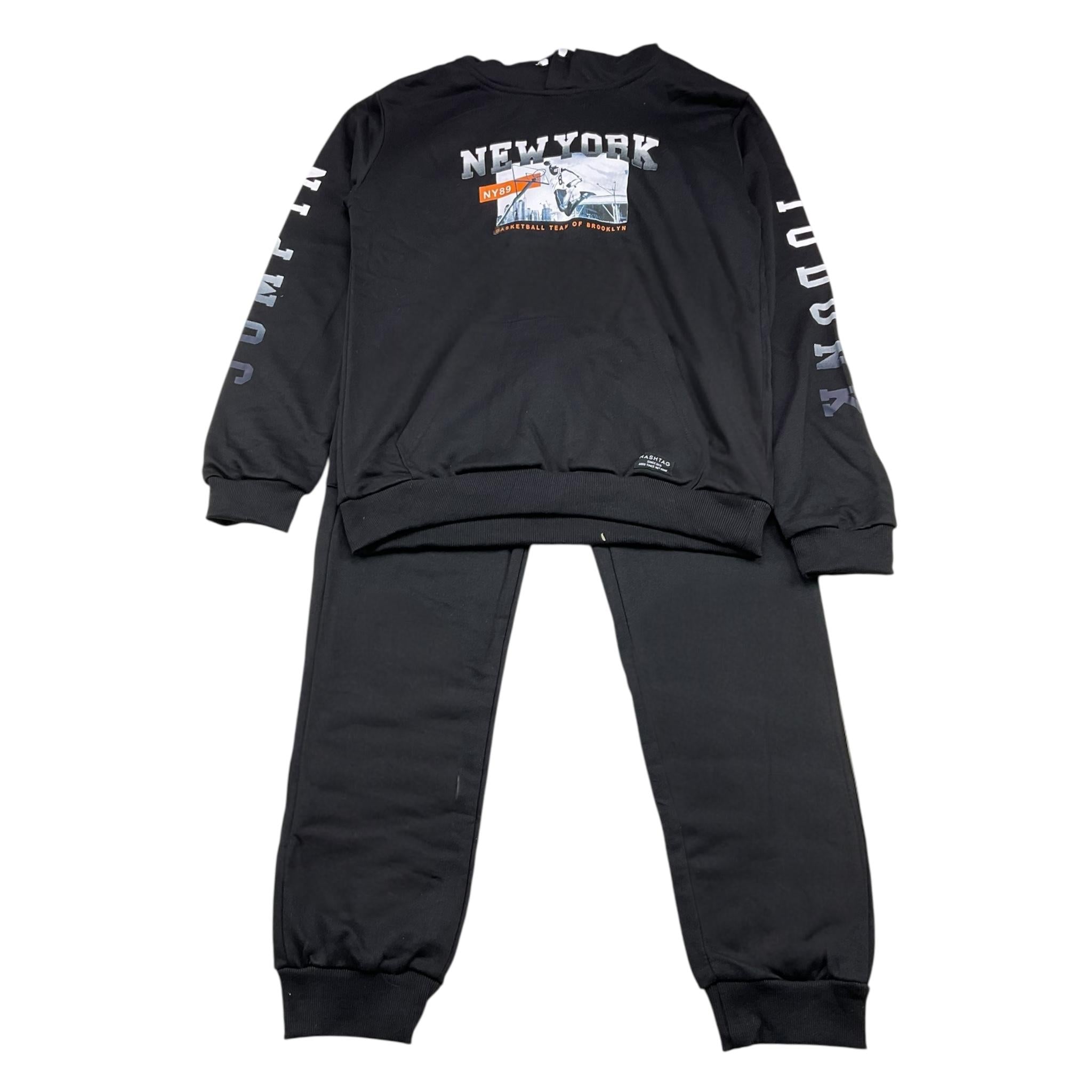 HASHSTAG FOR BOYS completo 2 pezzi felpa-pantalone tinta unita Nero per Bambino 3710 NERO HASHSTAG FOR BOYS