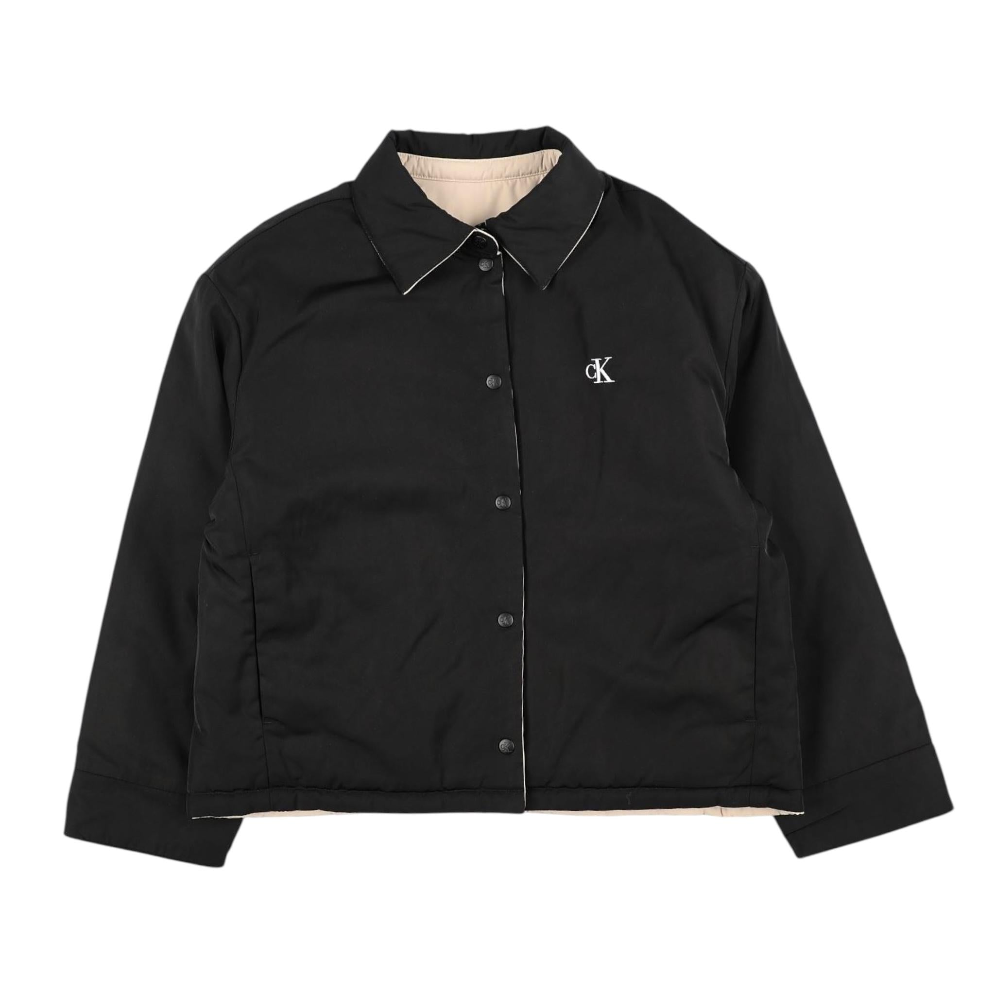 CALVIN KLEIN giubbino tinta unita con colletto e bottoni e logo reversibile Nero/beige per Bambino I0IU00541 NERO/BEIGE CALVIN KLEIN