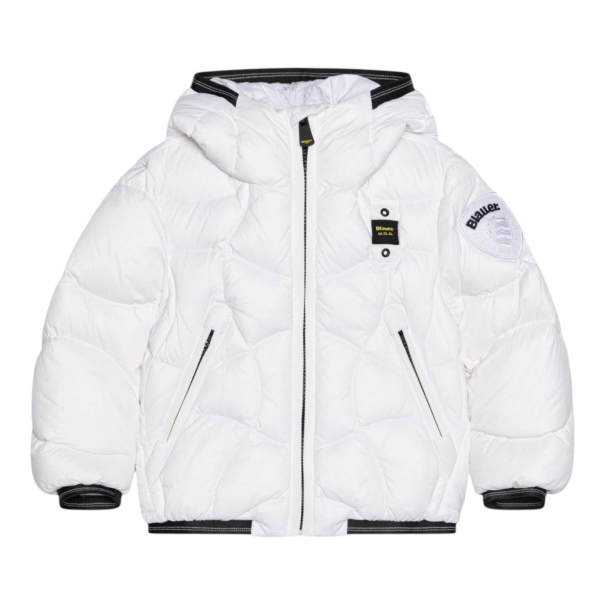 BLAUER giubbino tinta unita con cappuccio e profili in contrasto Bianco per Bambino 24WBLC03066 BIANCO BLAUER