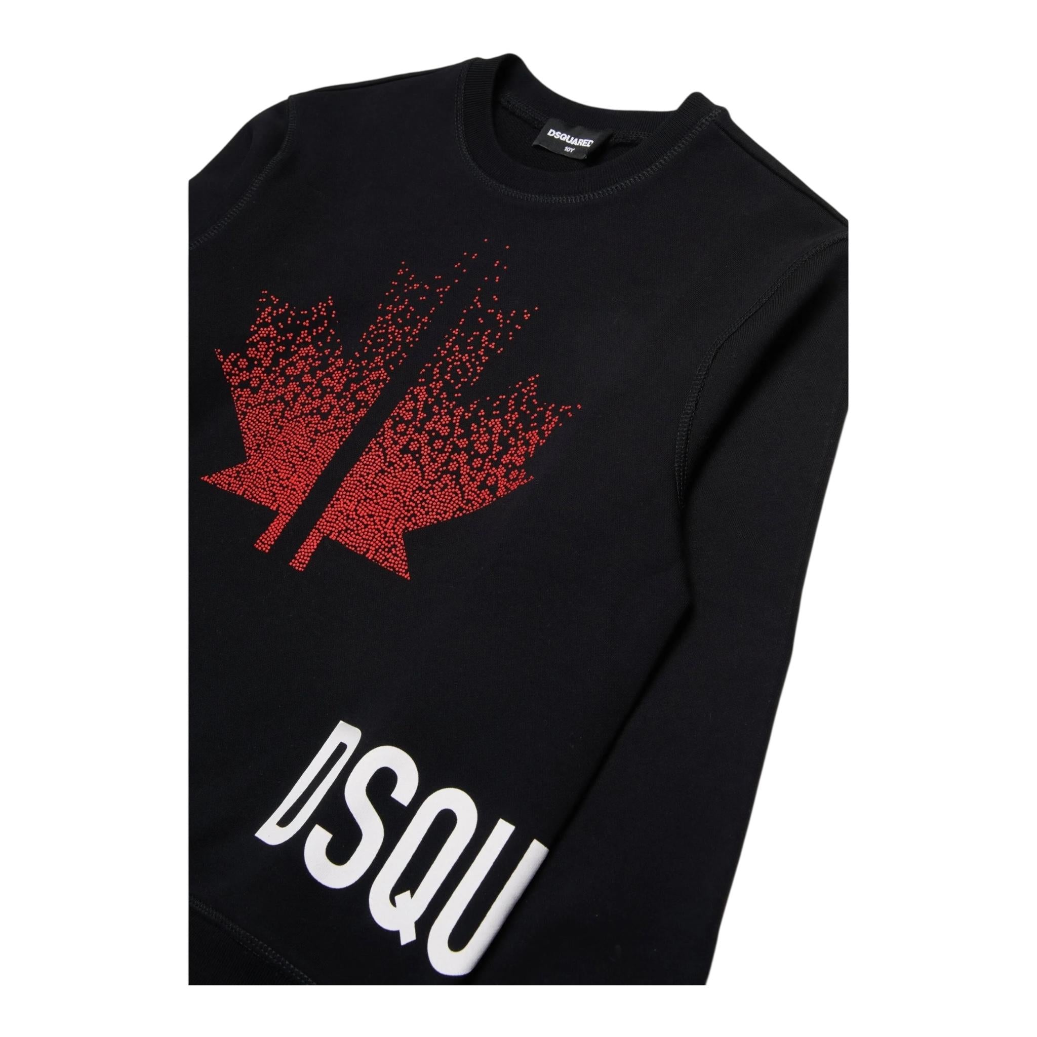DSQUARED2 felpa chiusa girocollo tinta unita con stampa in contrasto Nero per Bambino DQ2538XX NERO DSQUARED2