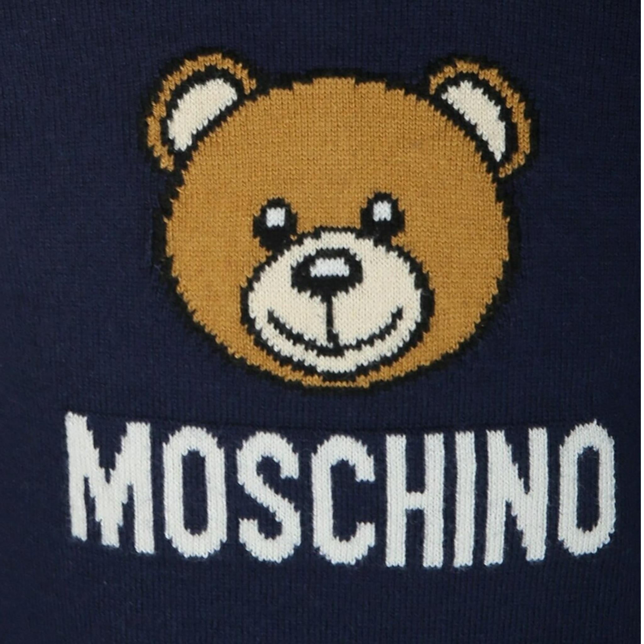 MOSCHINO maglia girocollo tinta unita con stampa orso Blu per Neonato MYW00JXX BLU MOSCHINO