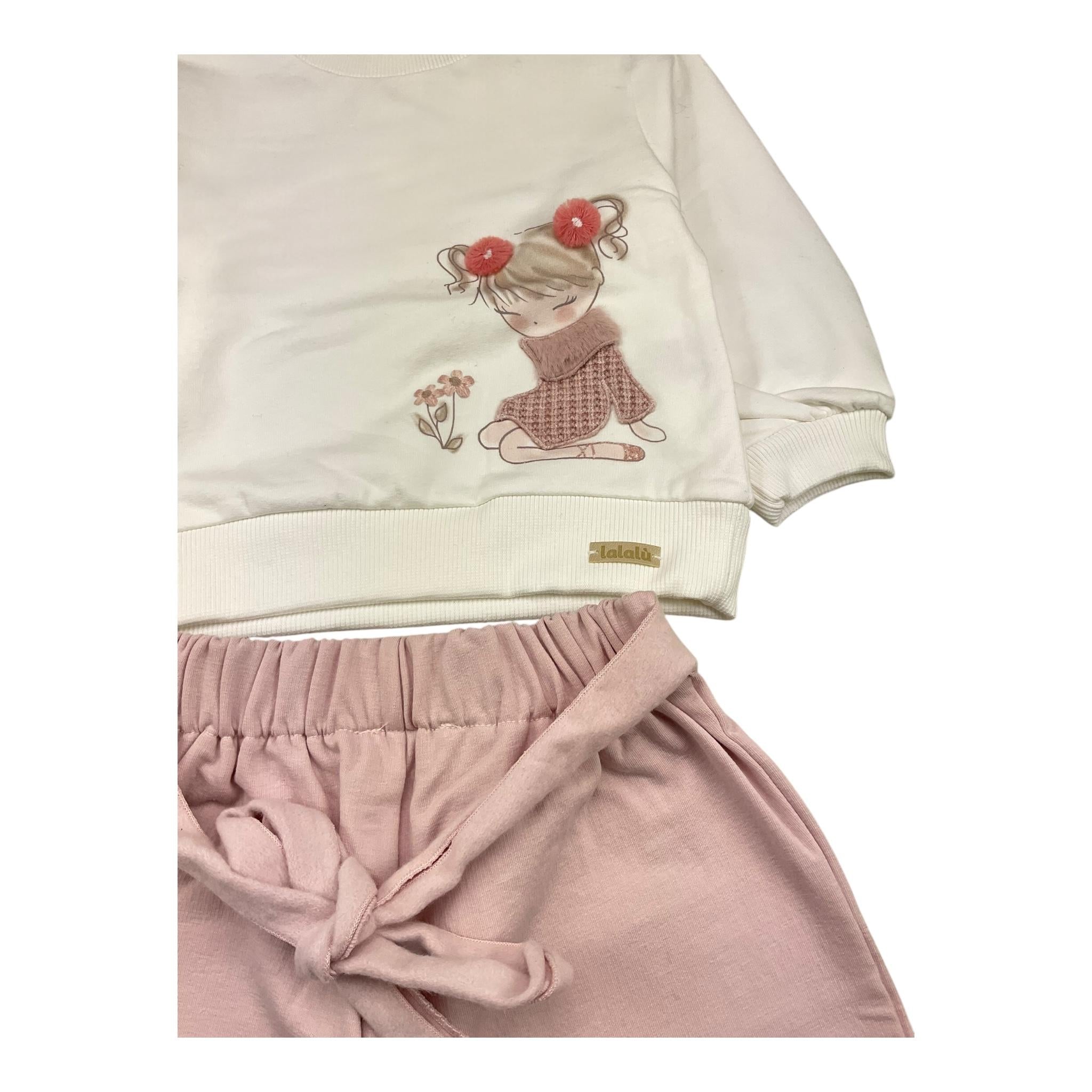 LALALU' completo 2 pezzi felpa-pantalone bicolore Bianco/rosa per Neonata CGL6N BIANCO/ROSA LALALU'