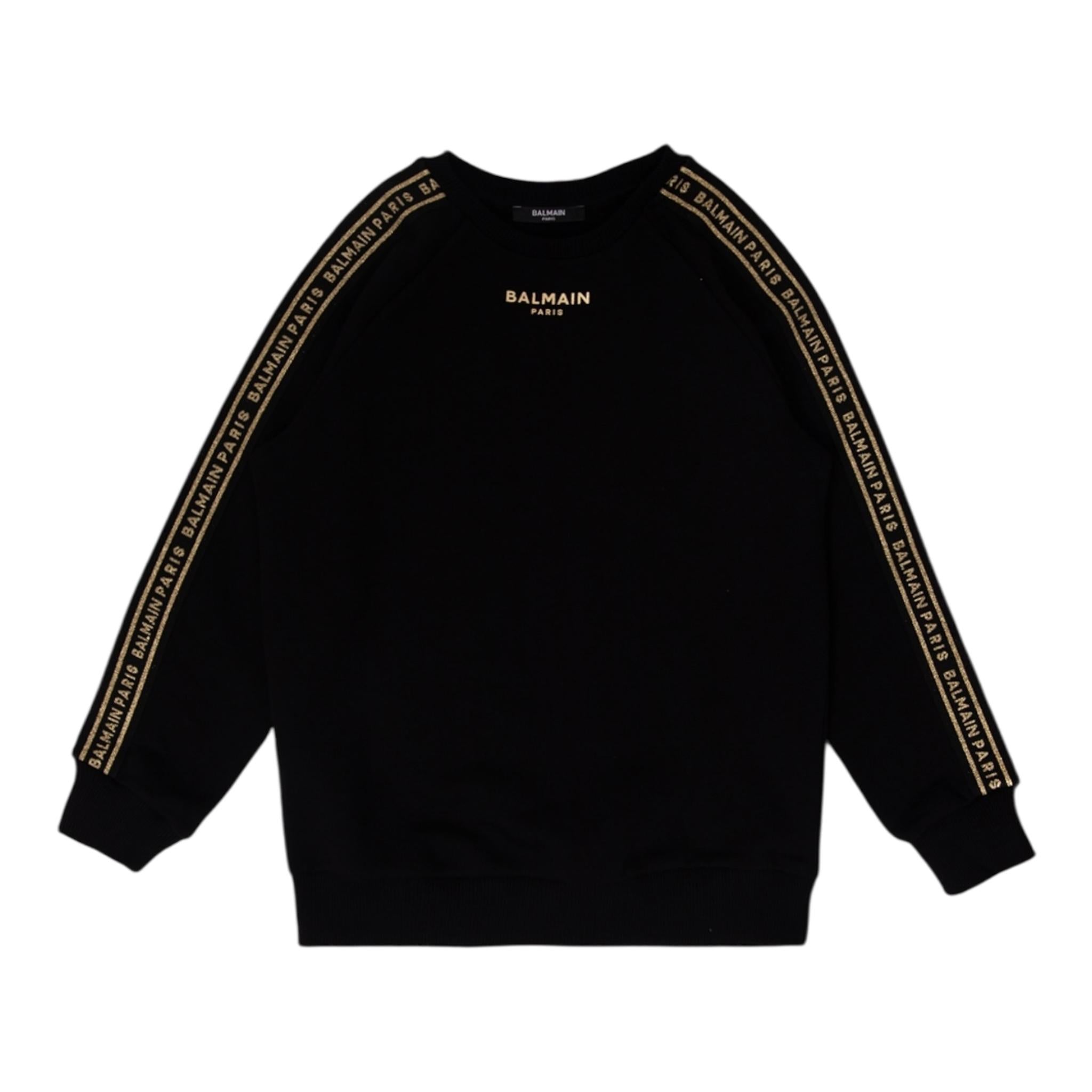 BALMAIN felpa tinta unita girocollo con profili logati Nero per Bambina BT4Q70 NERO BALMAIN