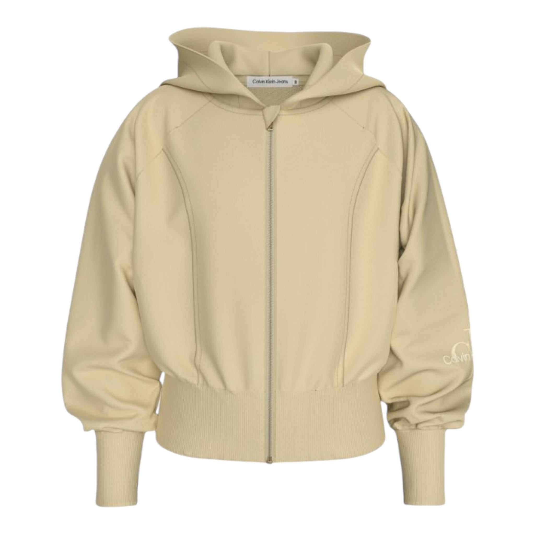 CALVIN KLEIN felpa tinta unita con zip e cappuccio Beige per Bambina IG0IG02541 BEIGE CALVIN KLEIN