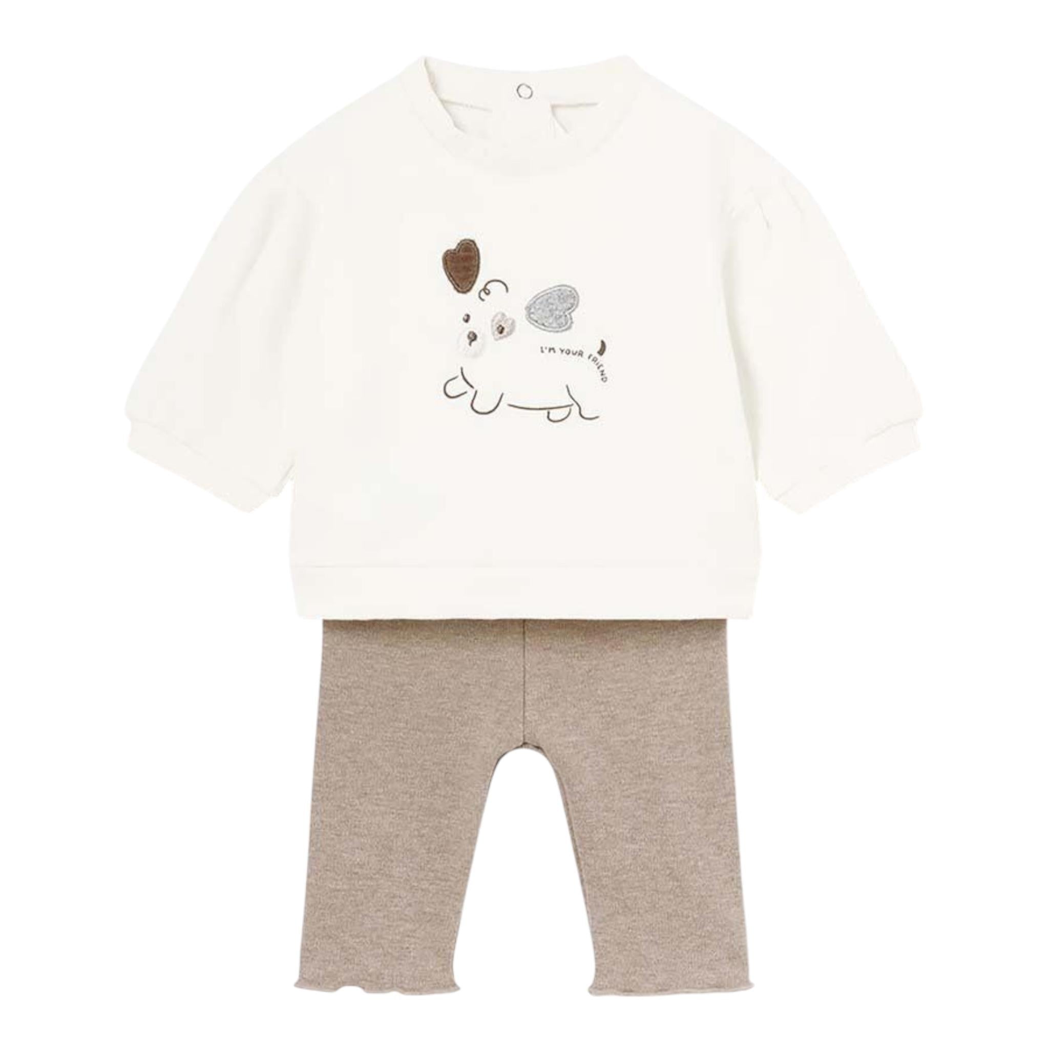MAYORAL completo 2pz felpa-leggins bicolore con stampa Panna per Neonata 27866 PANNA MAYORAL