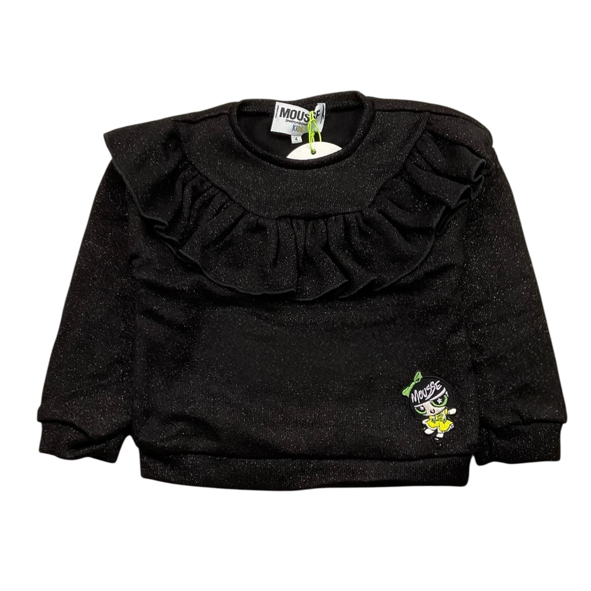 MOUSSE felpa girocollo tinta unita con rouches Nero per Bambina SUPER NERO MOUSSE