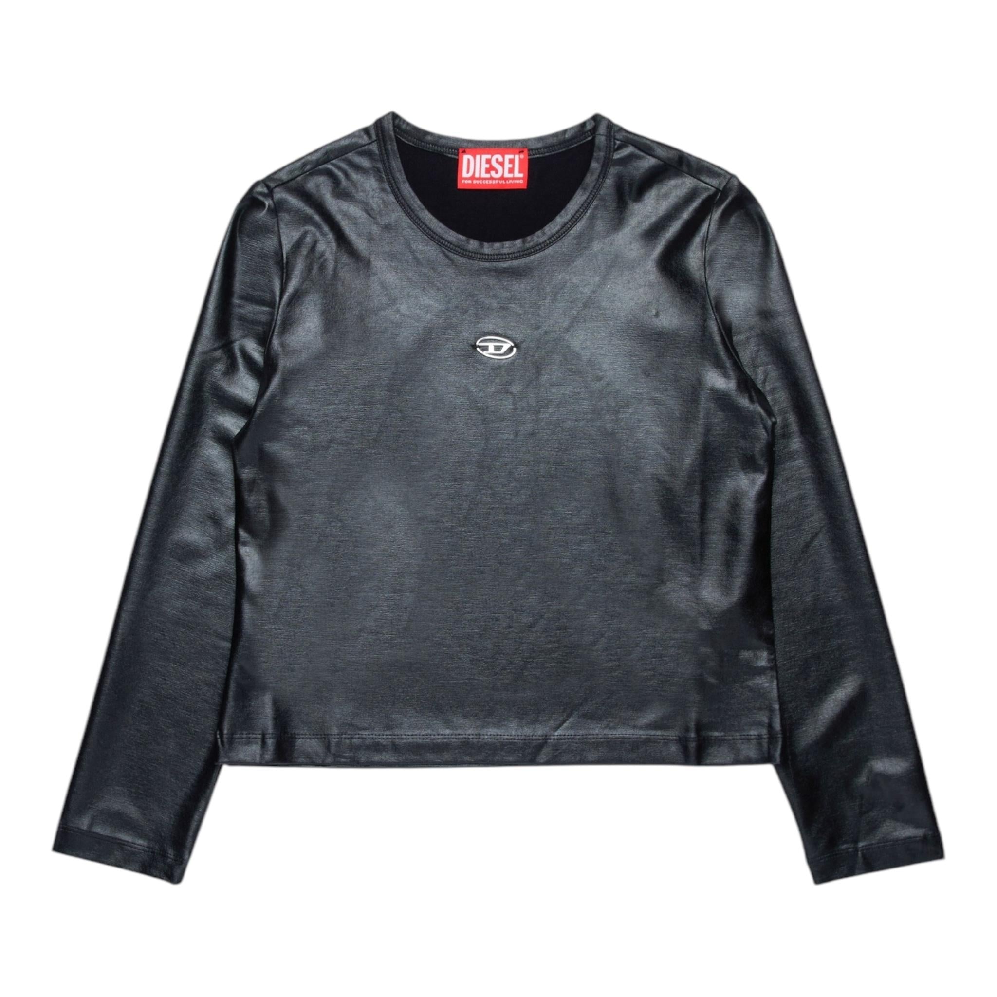 DIESEL shirt girocollo in ecopelle tinta unita Nero per Bambina J02058 NERO DIESEL