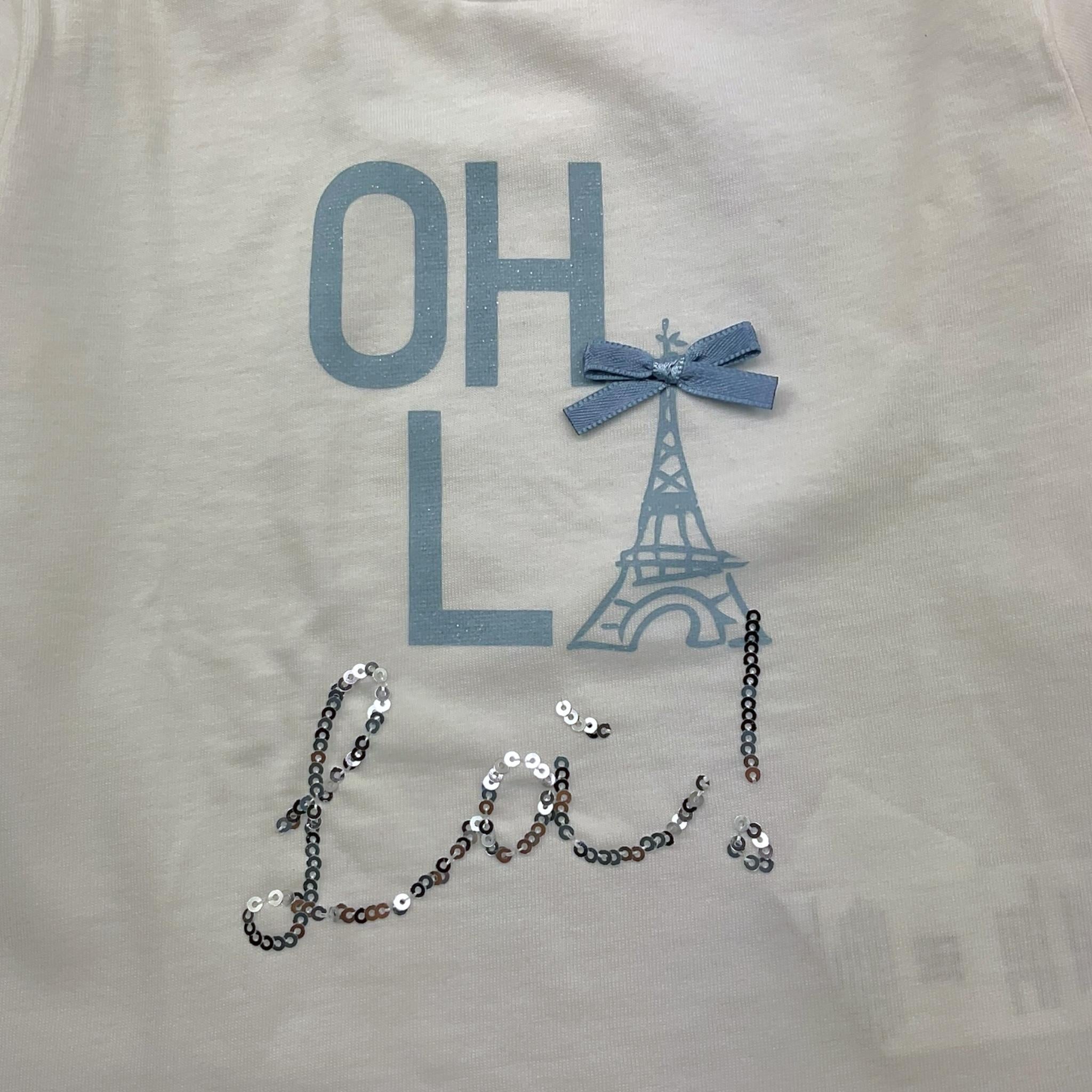 PLEASE shirt girocollo tinta unita con stampa Panna per Bambina ML07030G65J PANNA PLEASE