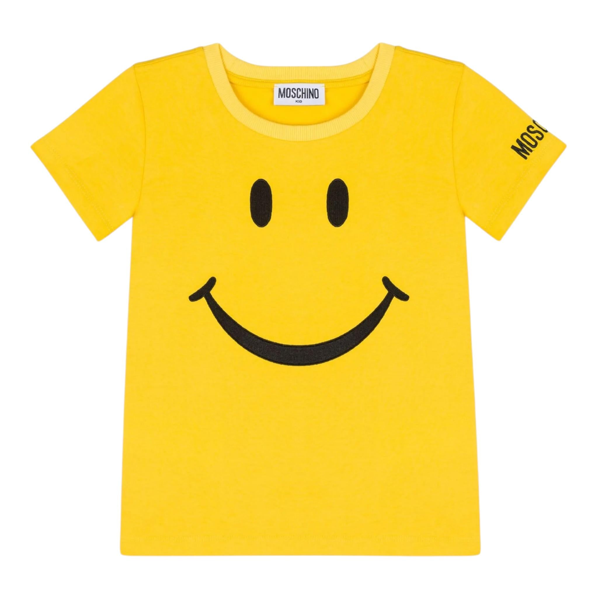 MOSCHINO t-shirt girocollo tinta unita con smile Giallo per Bambino HAM06G GIALLO MOSCHINO