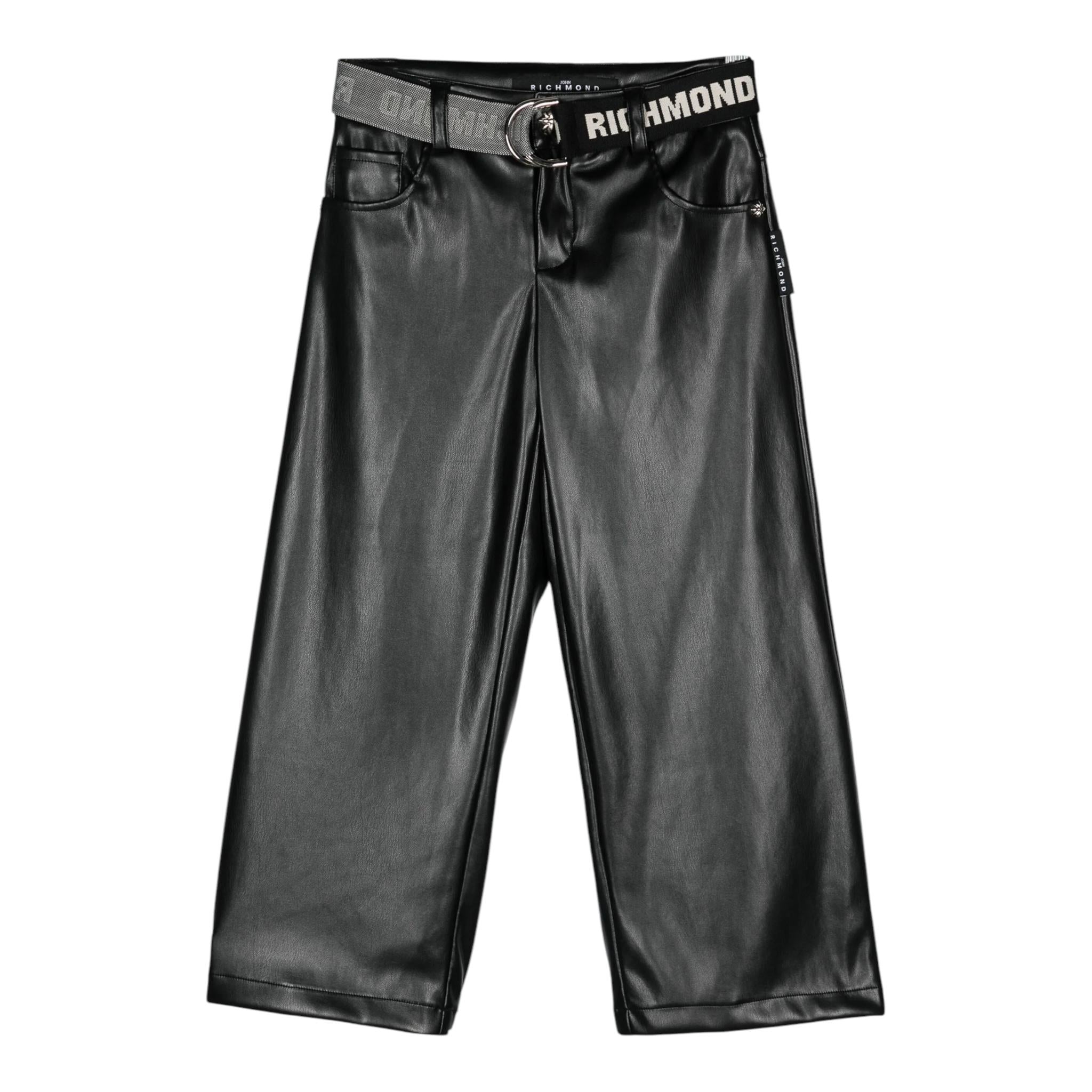 JOHN RICHMOND pantalone modello a palazzo in ecopelle con cintura Nero per Neonata RGA24021PANX NERO JOHN RICHMOND