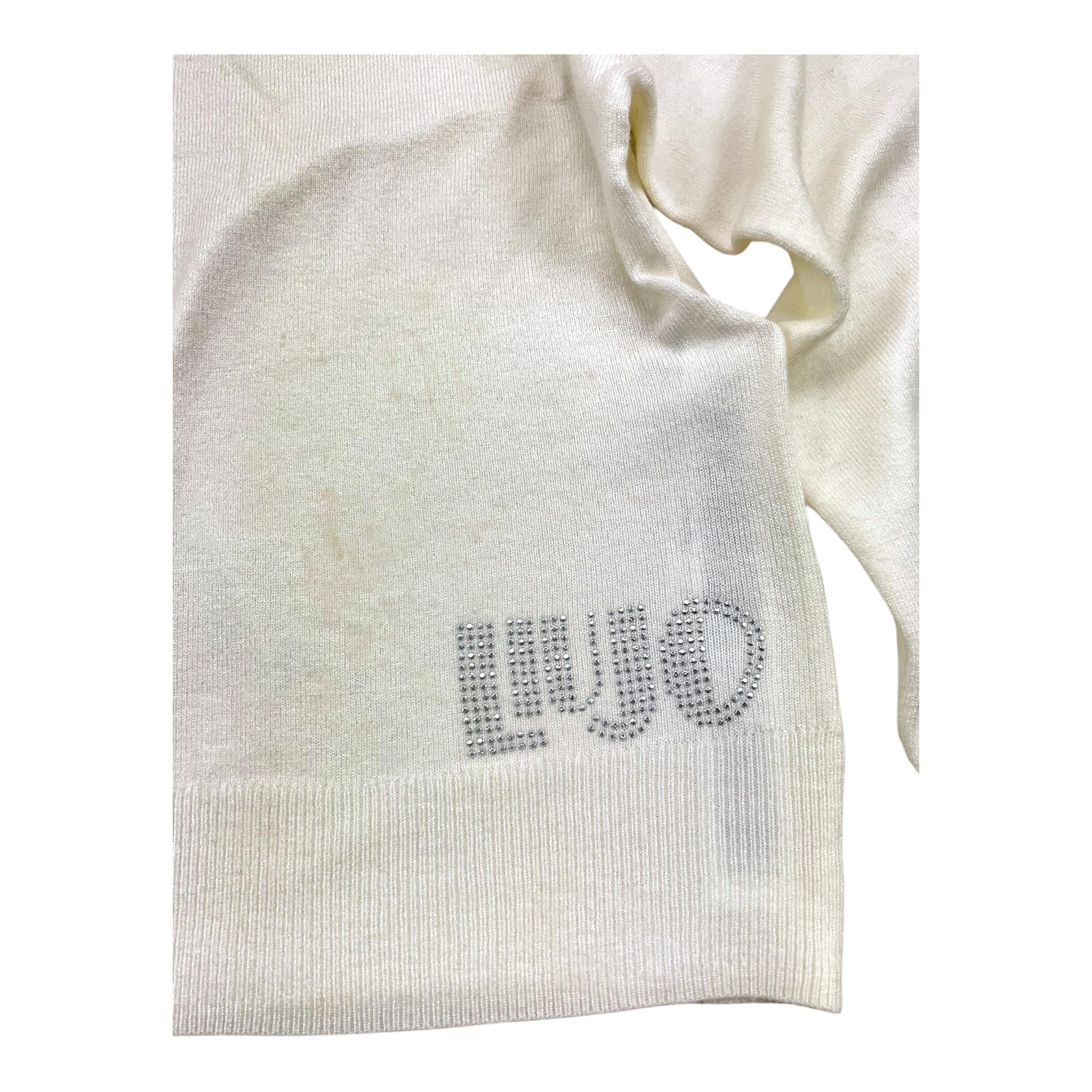 LIU JO maglia girocollo tinta unita con stampa brillantinata Panna per Bambina GF4050 PANNA LIU JO