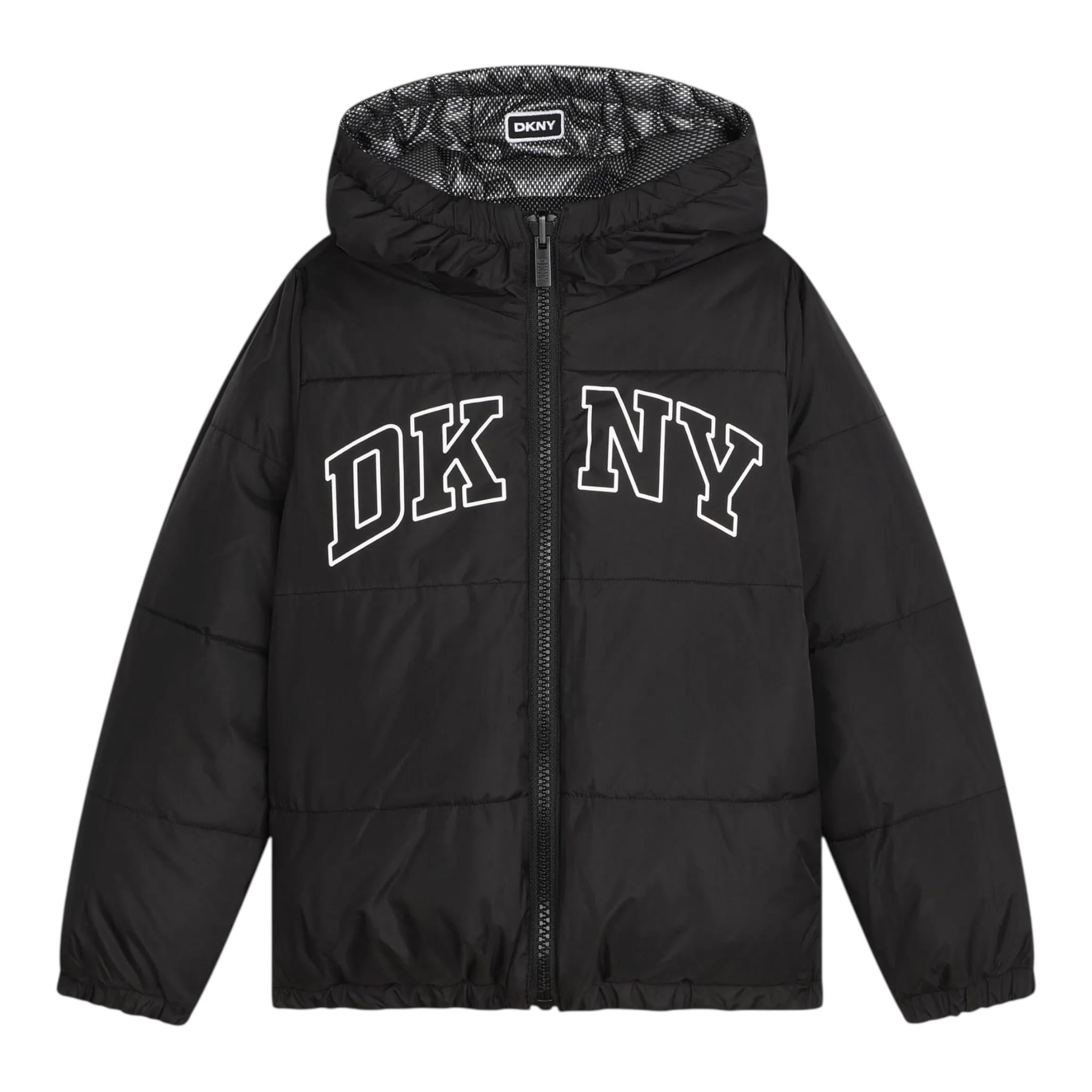 DKNY giubbino reversibile con cappuccio e stampa logo Nero per Bambina D60179 NERO DKNY