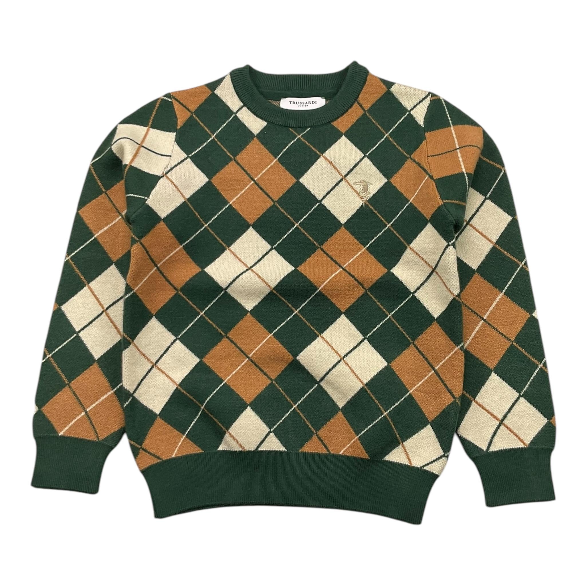 TRUSSARDI maglia girocollo tinta unita con fantasia rombi Verde per Bambino TBA25068MA VERDE TRUSSARDI