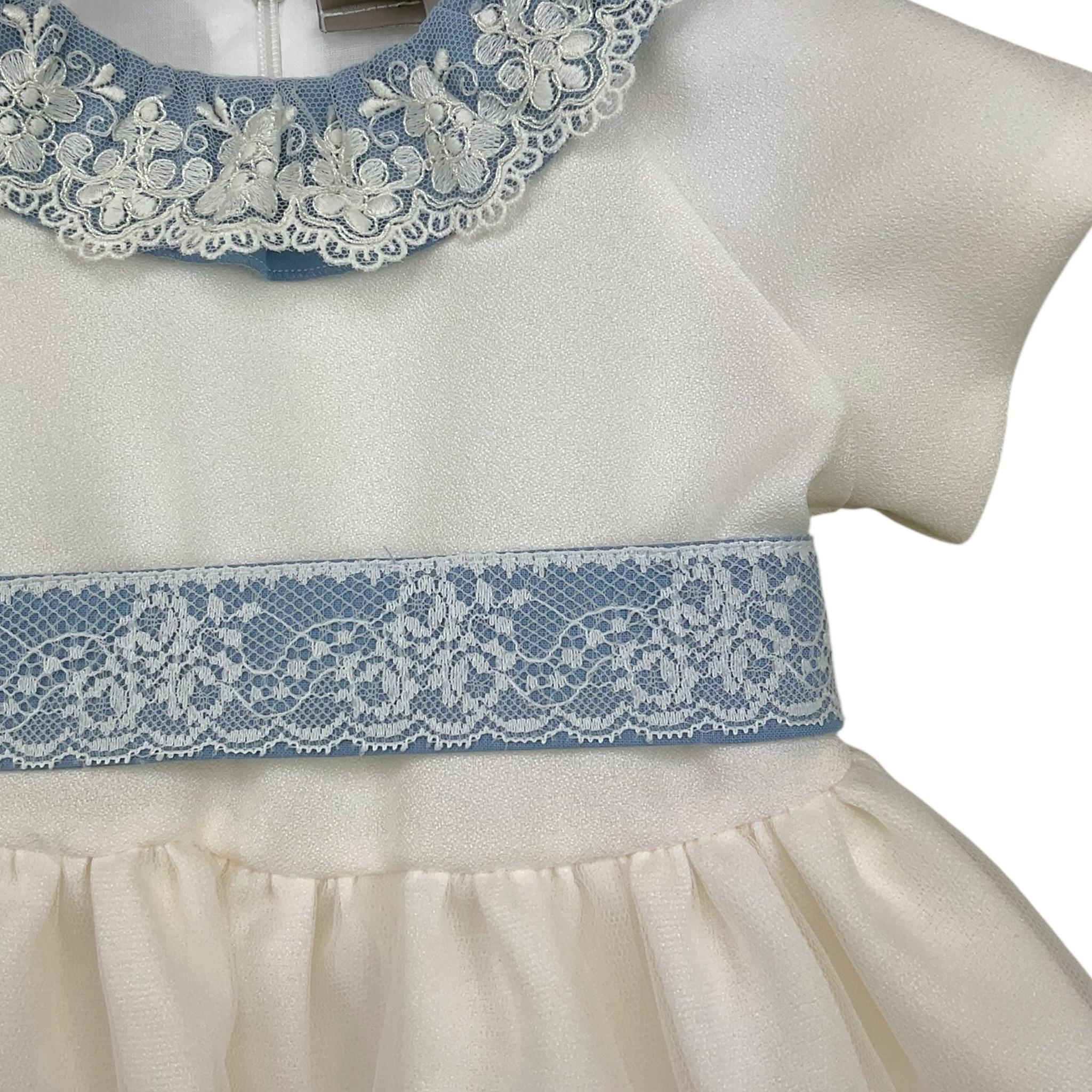 MARLU' abito cerimonia tinta unita con ricami Bianco/azzurro per Neonata IH801MC BIANCO/AZZURRO MARLU'