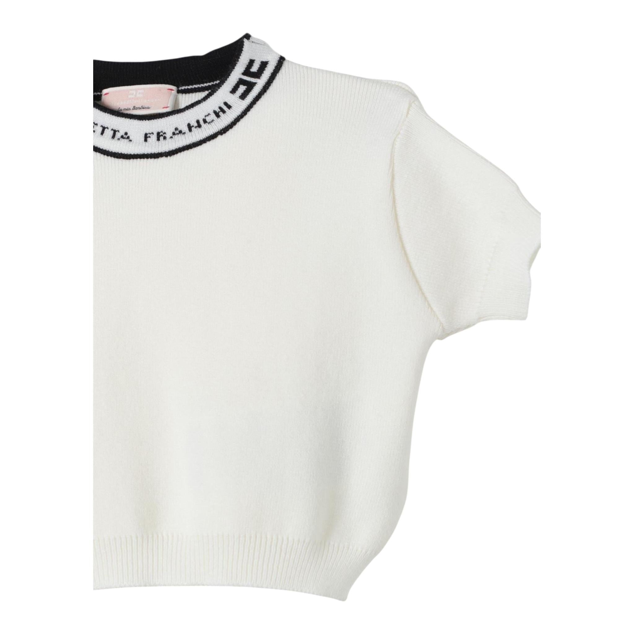 ELISABETTA FRANCHI t-shirt in maglia tinta unita cn collo logato Panna per Neonata EGMA025 PANNA ELISABETTA FRANCHI