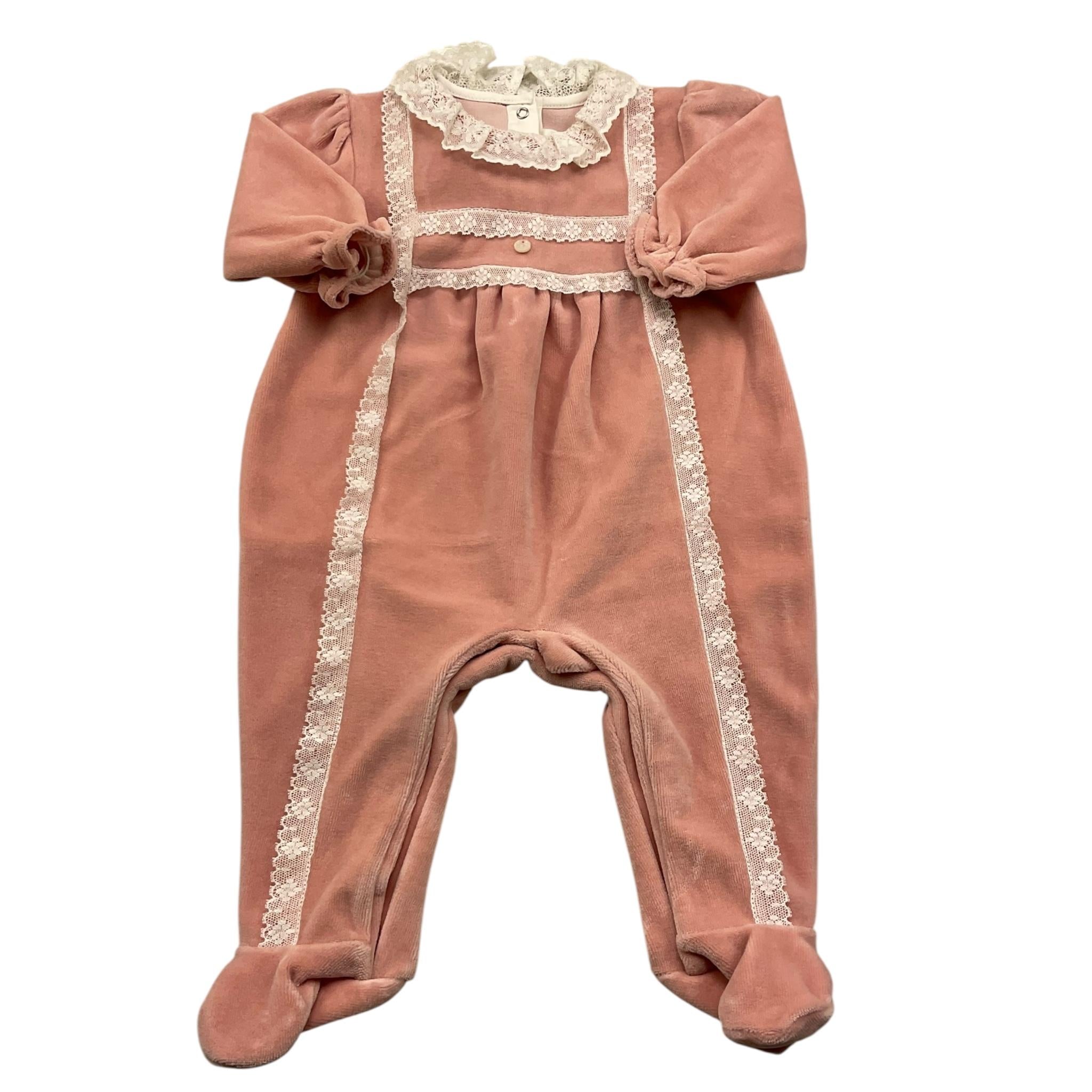 TARTINE ET CHOCOLAT tutina manica lunga tinta unita in ciniglia Rosa per Neonata TX54060 ROSA TARTINE ET CHOCOLAT