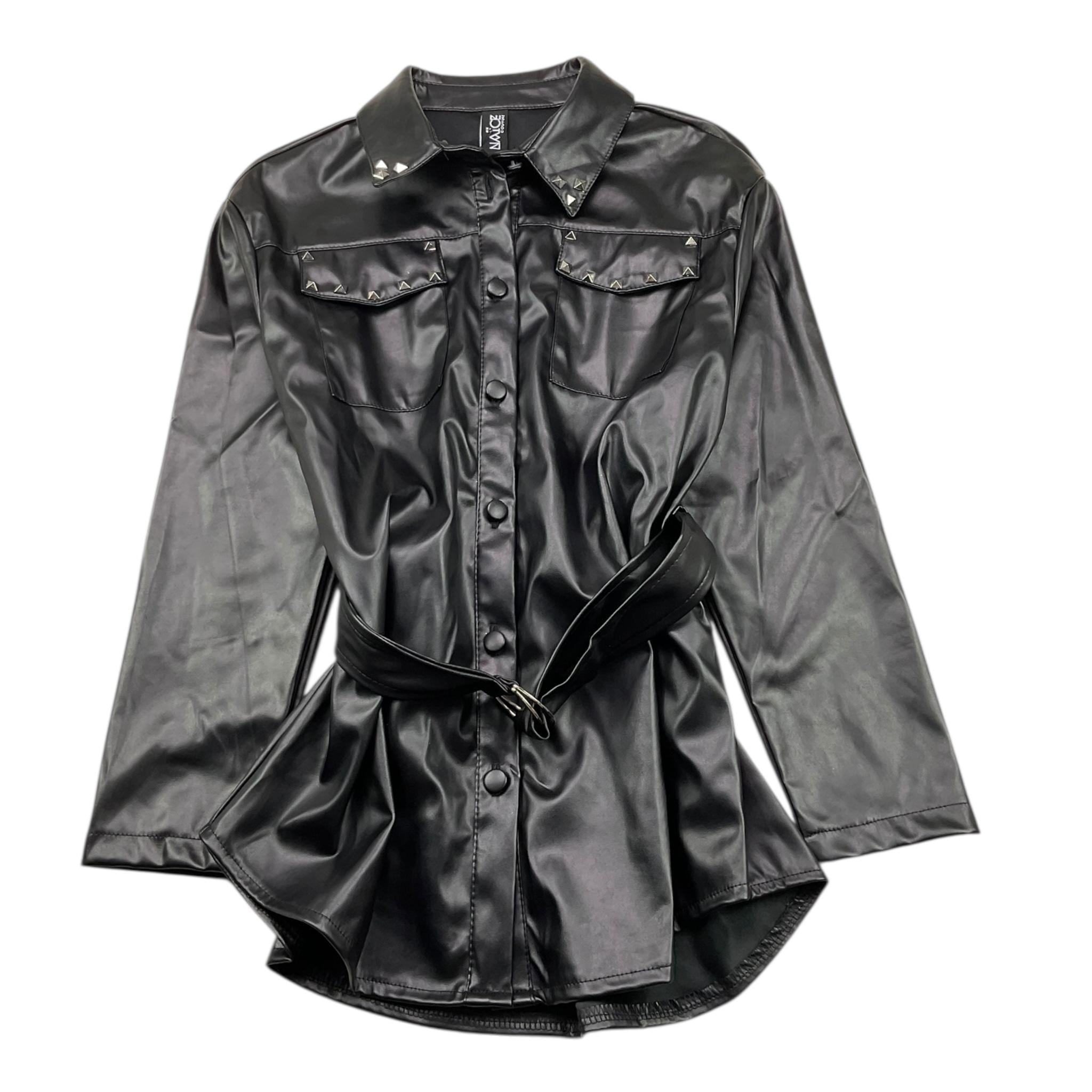 NAICE camicia manica lunga in ecopelle tinta unita Nero per Bambina 23982 NERO NAICE