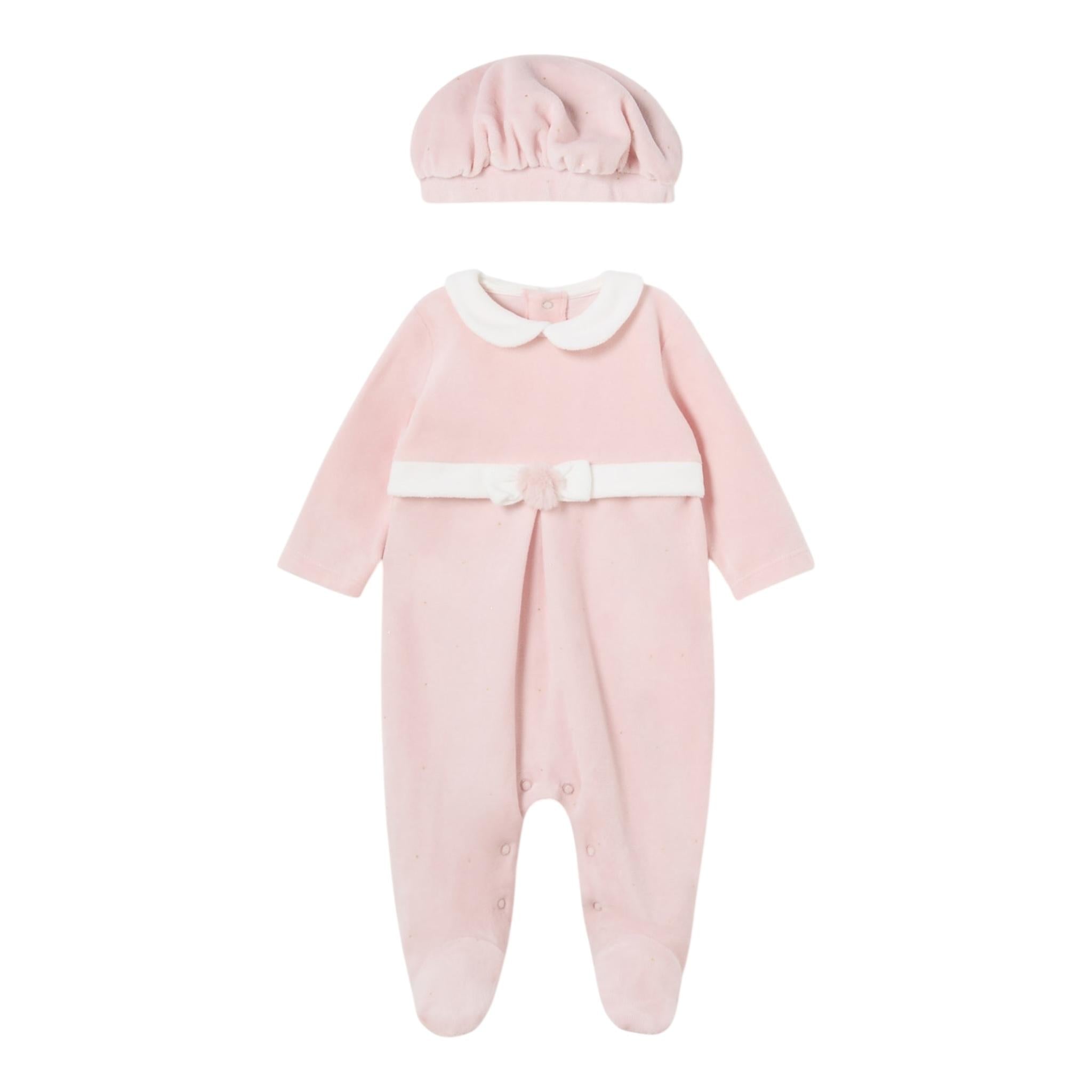MAYORAL set tutina manica lunga tinta unita in ciniglia con cappello Rosa per Neonata 2782 ROSA MAYORAL