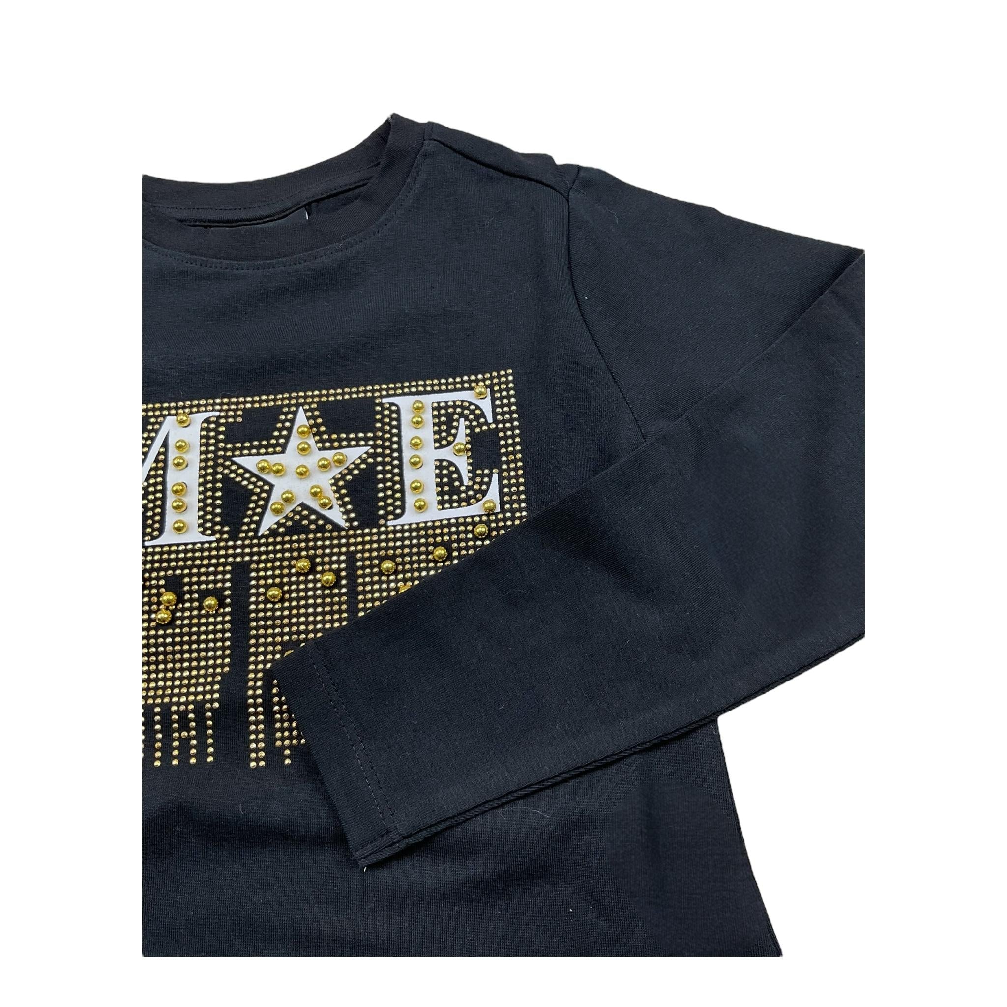 MARC ELLIS shirt girocollo tinta unita con brillantini Nero per Bambina JMJTS00168 NERO MARC ELLIS