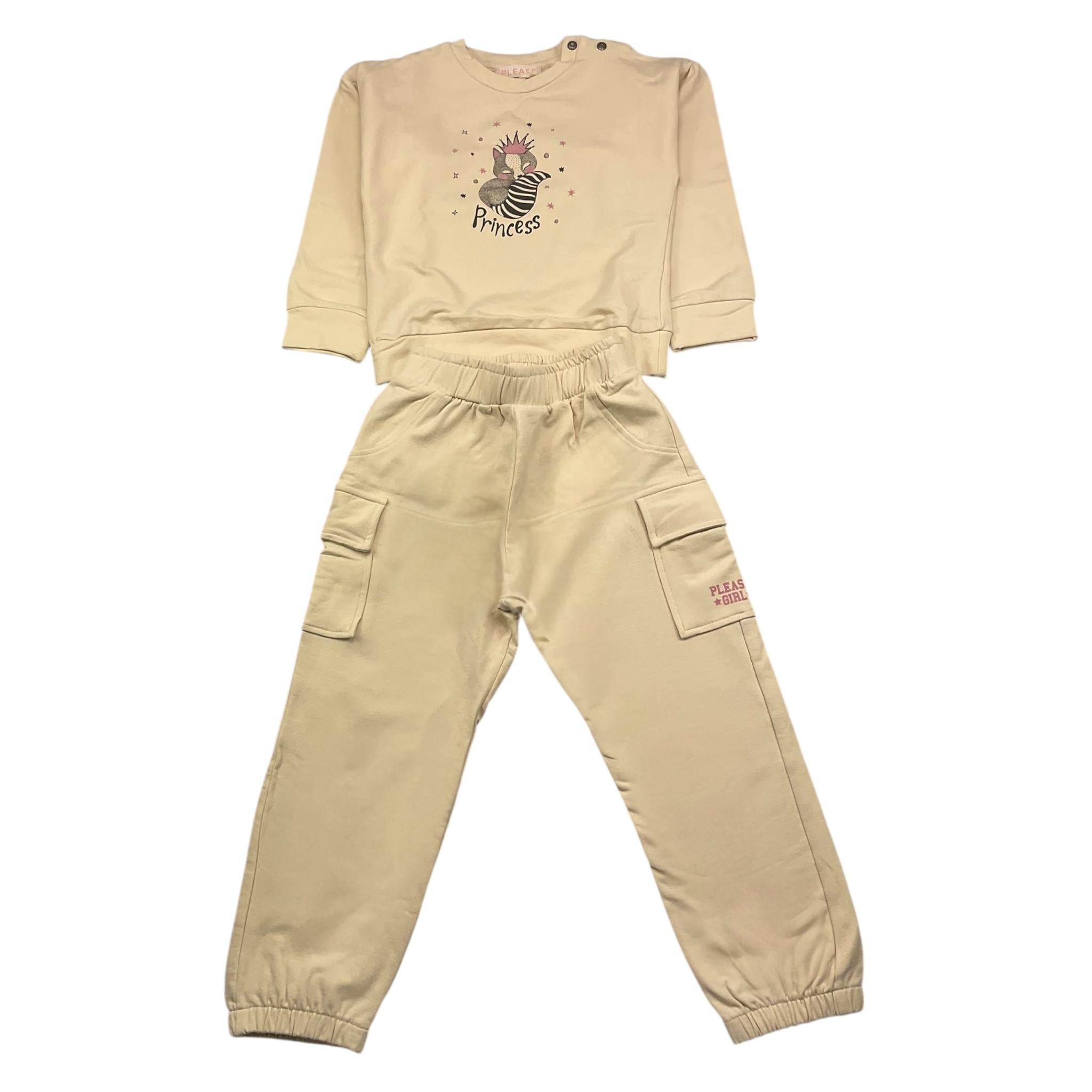 PLEASE completo 2 pezzi felpa-pantalone tinta unita Panna per Bambina KT19043G65 PANNA PLEASE