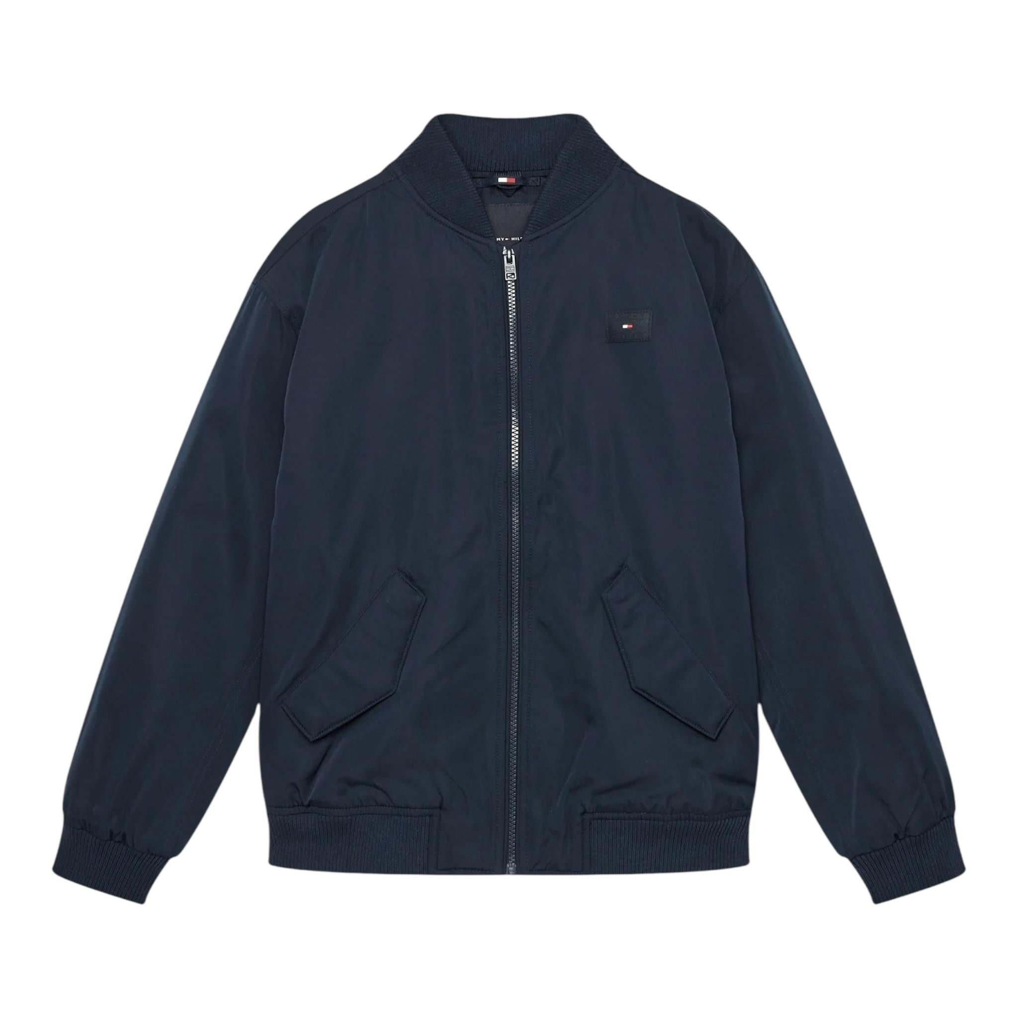 TOMMY HILFIGER giubbino tinta unita con zip e logo Blu per Bambino KB0KB09091 BLU TOMMY HILFIGER