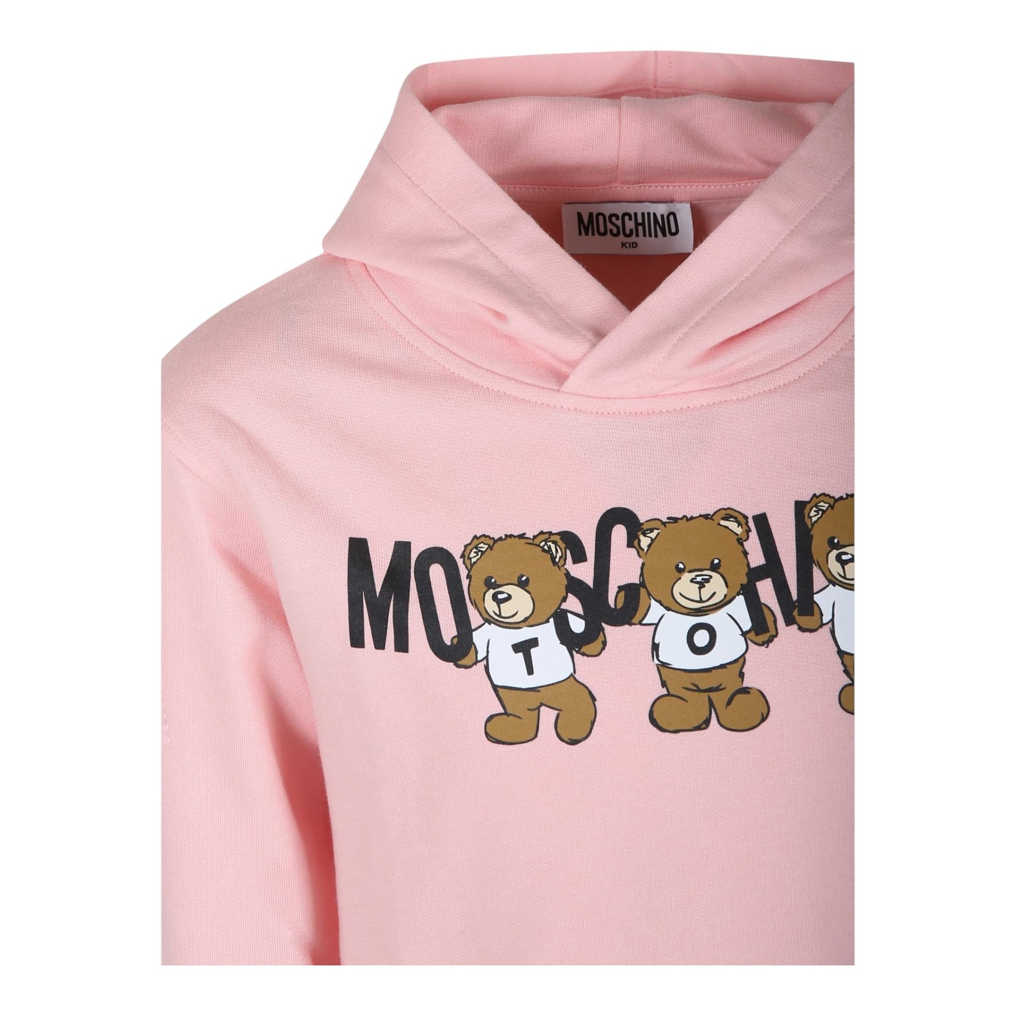 MOSCHINO felpa tinta unita con cappuccio e stampa Rosa per Bambina HMF07K ROSA MOSCHINO