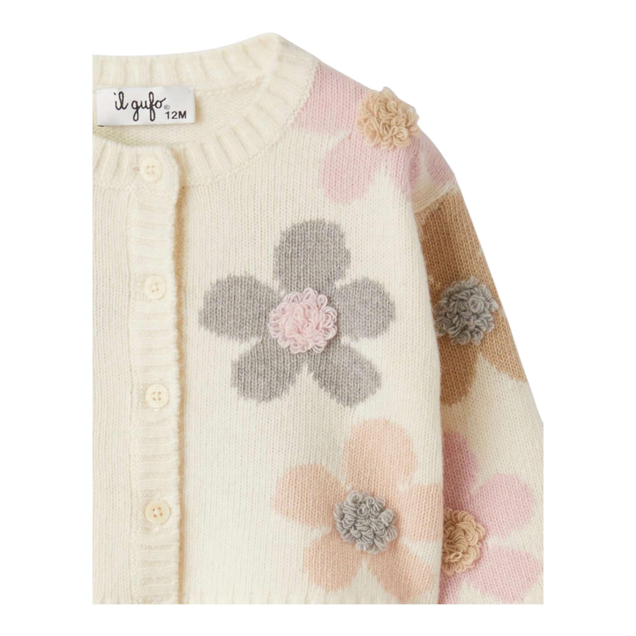 IL GUFO cardigan tinta unita con stampa fiori Panna per Neonata A24GF438EM220X PANNA IL GUFO