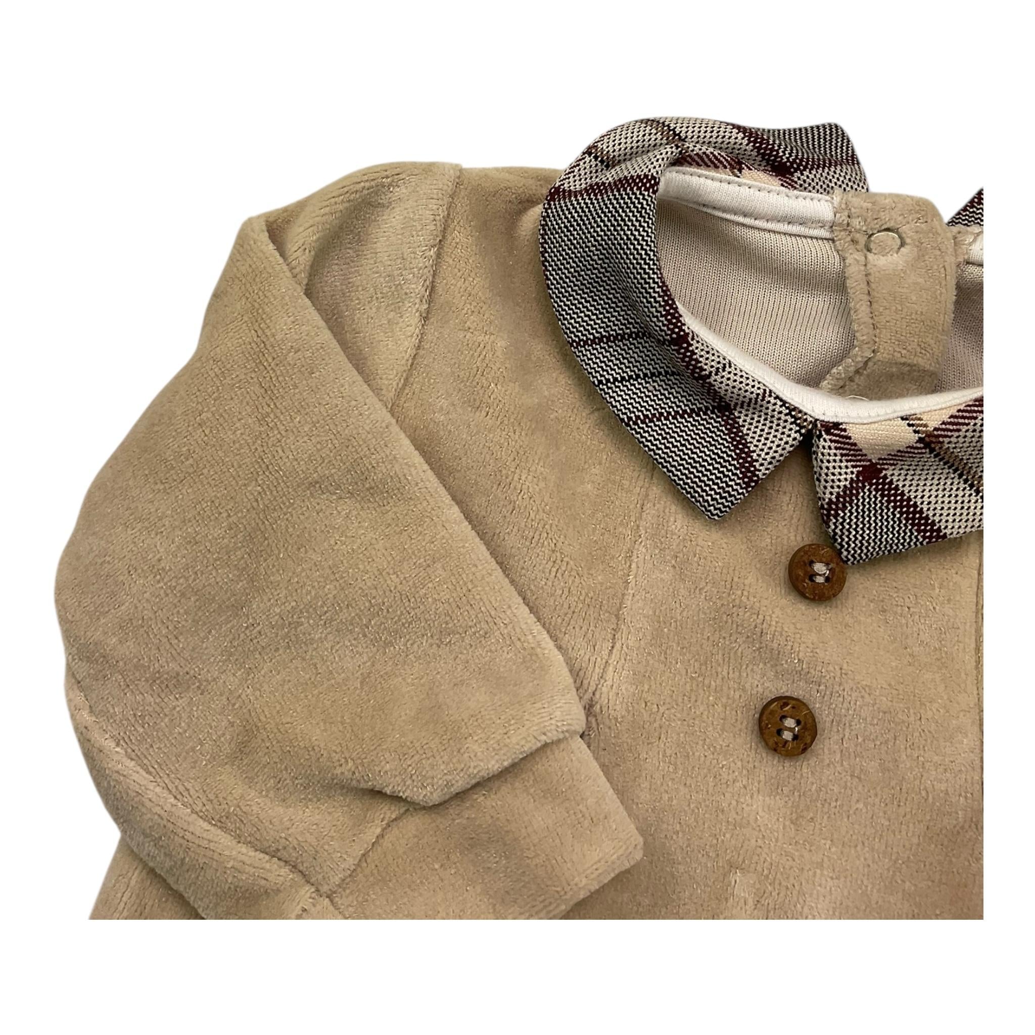 BABY VIP tutina manica lunga tinta unita in ciniglia Beige per Neonato T2796 BEIGE BABY VIP