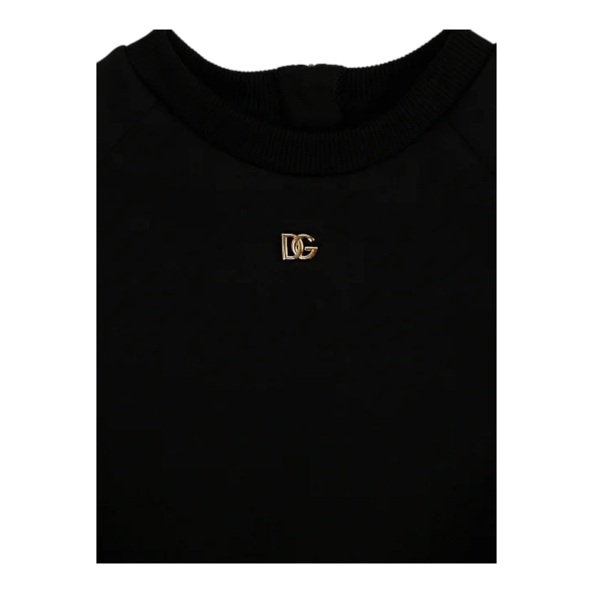 DOLCE & GABBANA abito tinta unita con logo Nero per Bambina L5JD3J NERO DOLCE & GABBANA