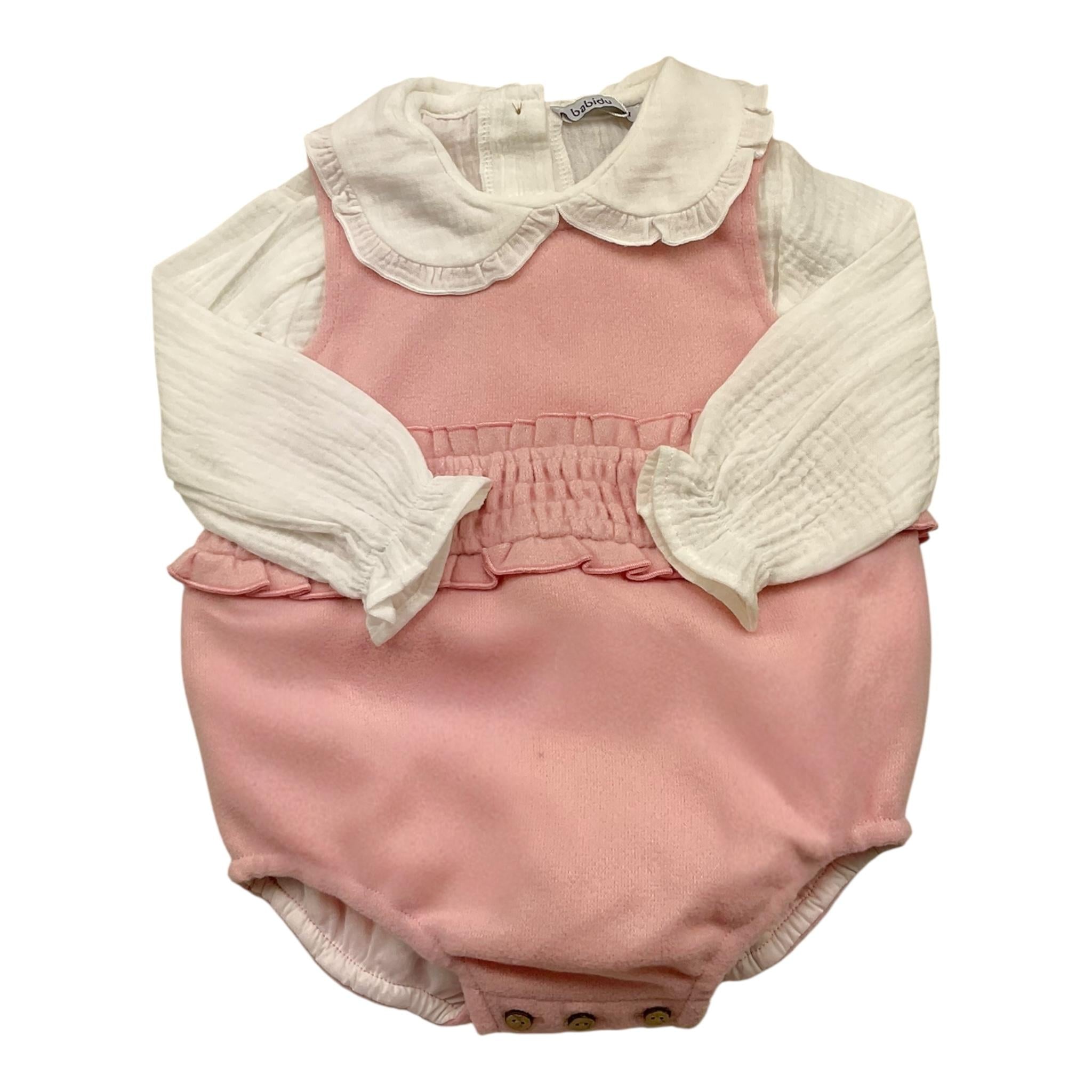 BABIDU completo 2pz camicia-pagliaccetto bicolore Bianco/rosa per Neonata 42770 BIANCO/ROSA BABIDU