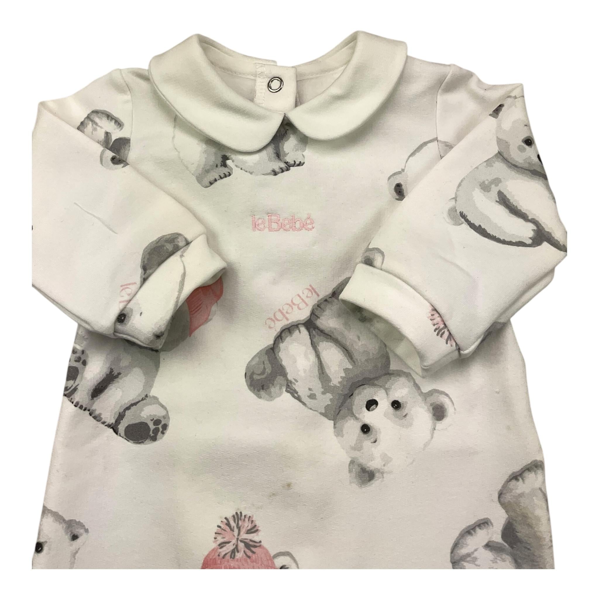 LE BEBE' tutina manica lunga tinta unita con orso Bianco per Neonata LBG6168 BIANCO LE BEBE'