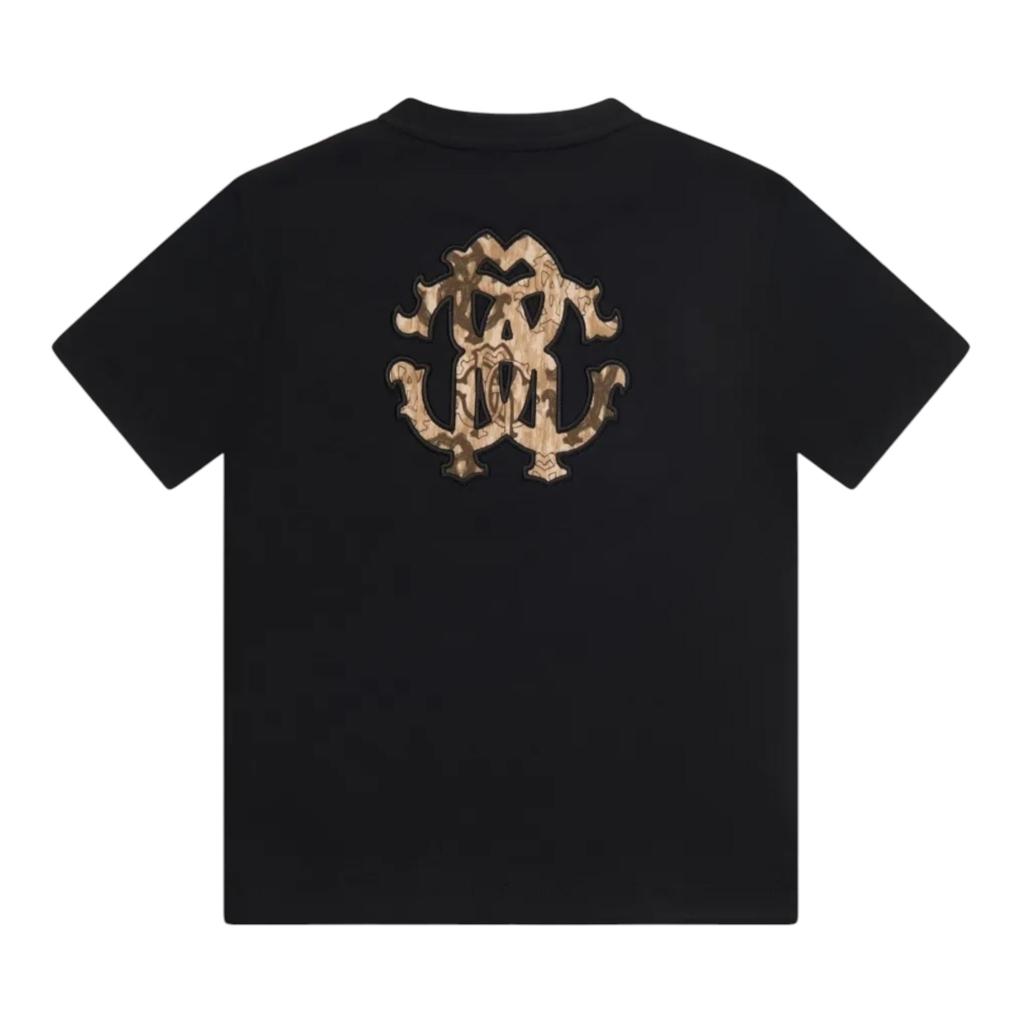 ROBERTO CAVALLI t-shirt girocollo tinta unita con stampa in contrasto Nero per Bambino TJT60J NERO ROBERTO CAVALLI