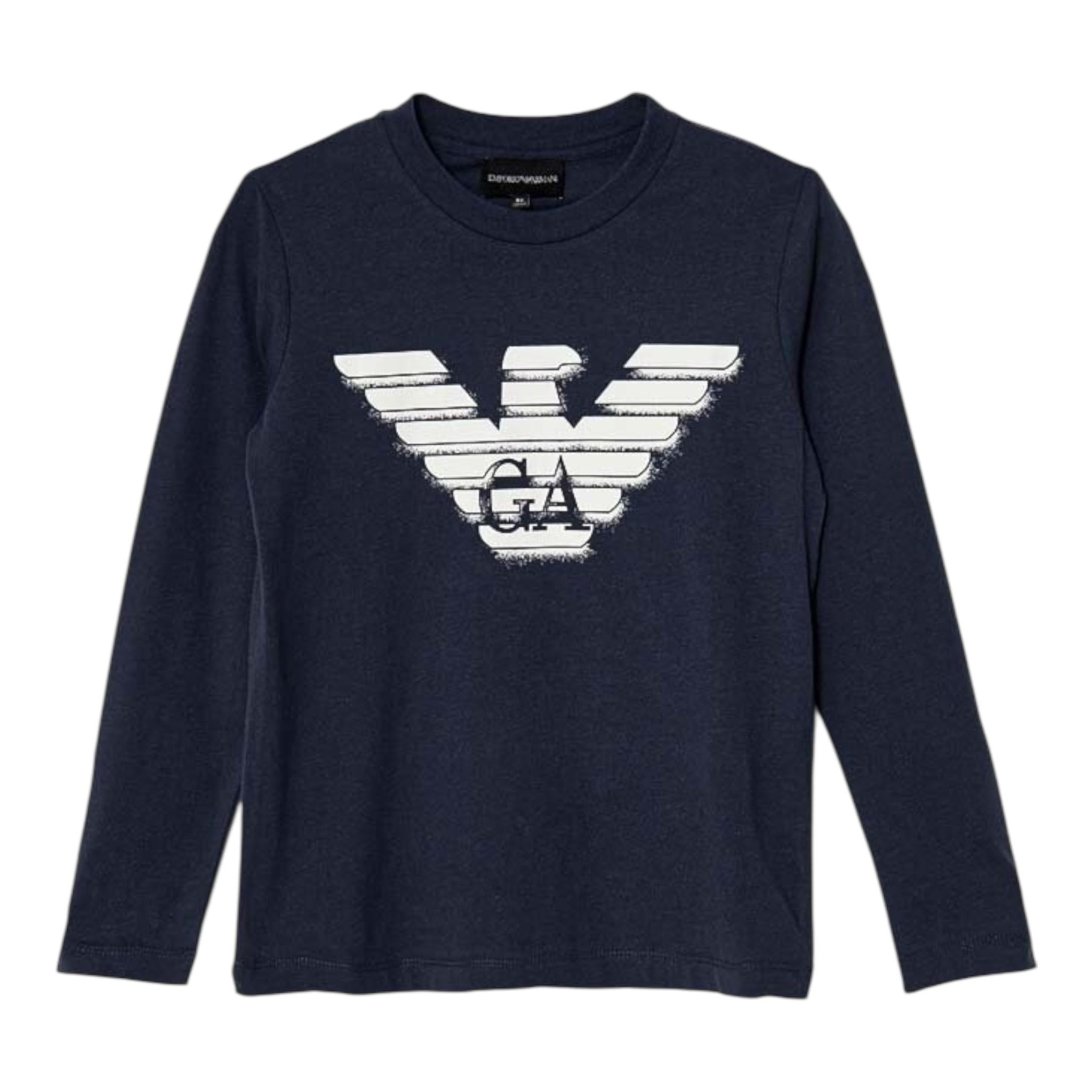 EMPORIO ARMANI shirt girocollo tinta unita con stampa Blu per Bambino 6D4DJ44 BLU EMPORIO ARMANI