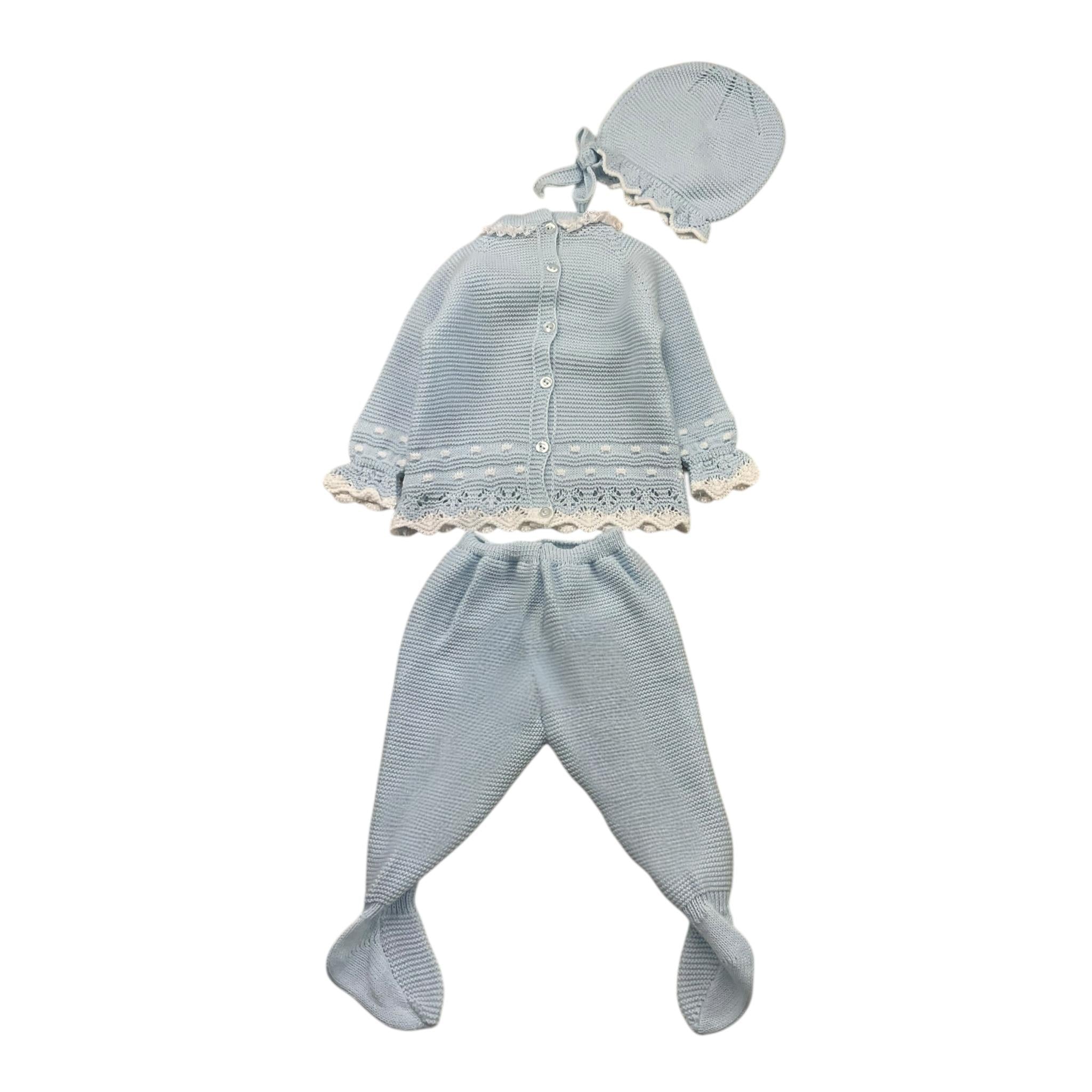 JULIANA completo 3 pz maglia-ghettina-cappello tinta unita Azzurro per Neonata 24543 AZZURRO JULIANA