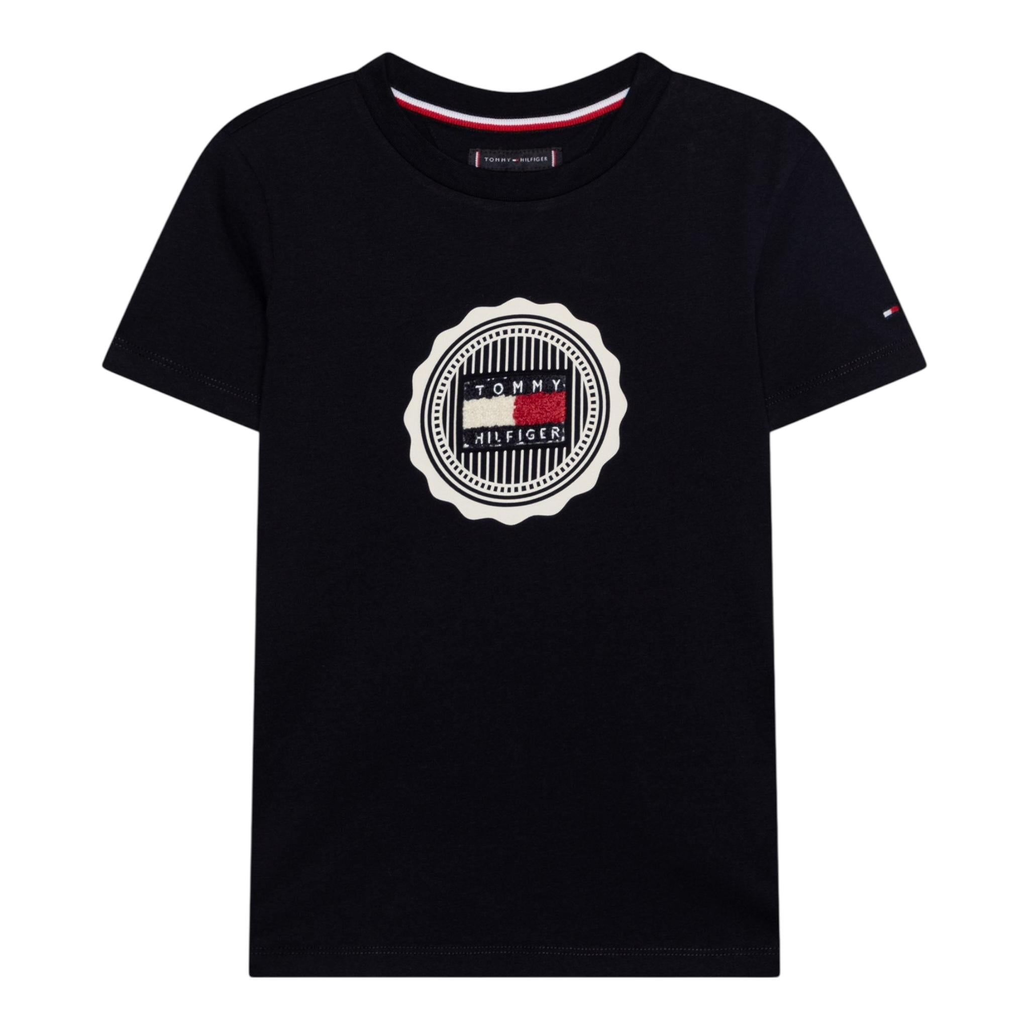 TOMMY HILFIGER t-shirt girocollo tinta unita con stampa logo Blu per Bambino KB0KB08662 BLU TOMMY HILFIGER