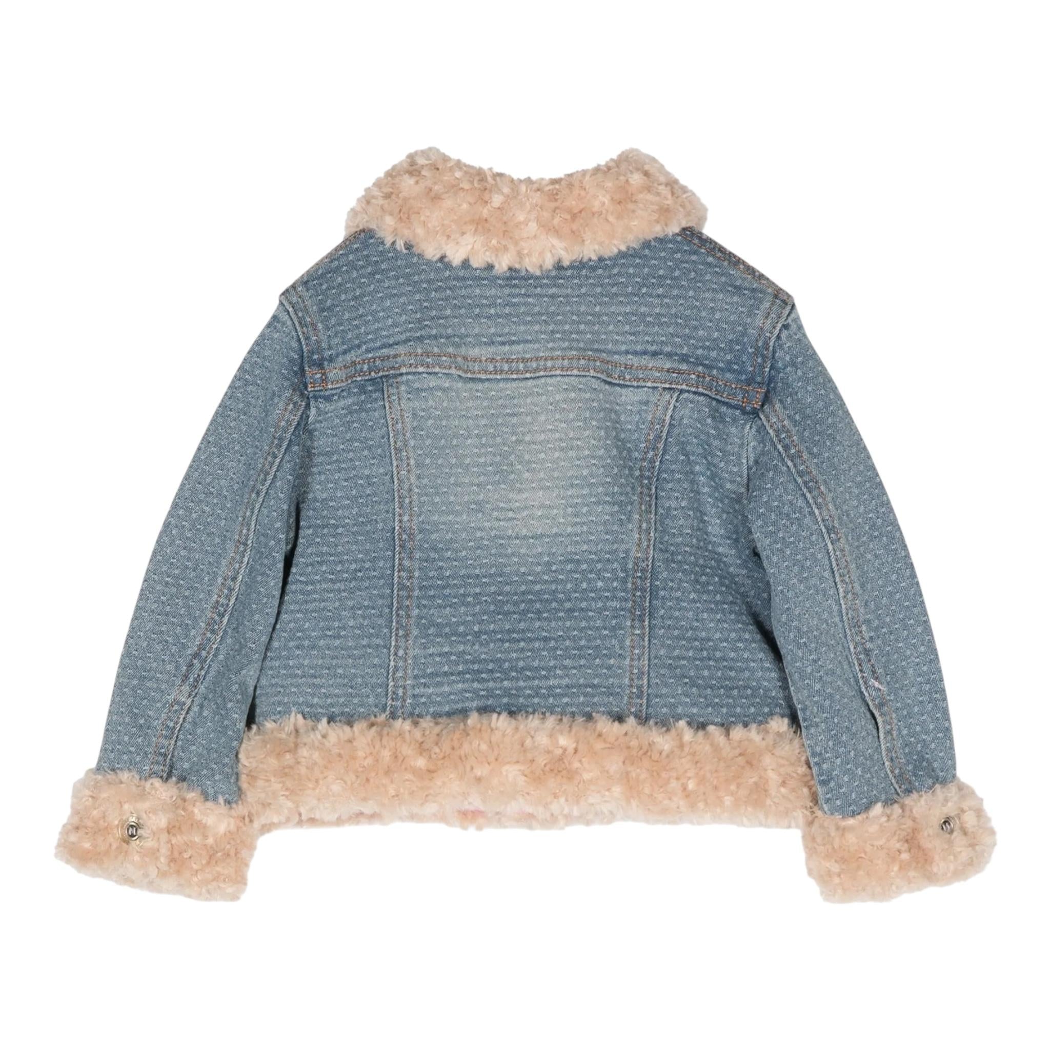MONNALISA giubbino tinta unita in denim cn profili pelliccia Azzurro per Bambina 39D106J AZZURRO MONNALISA