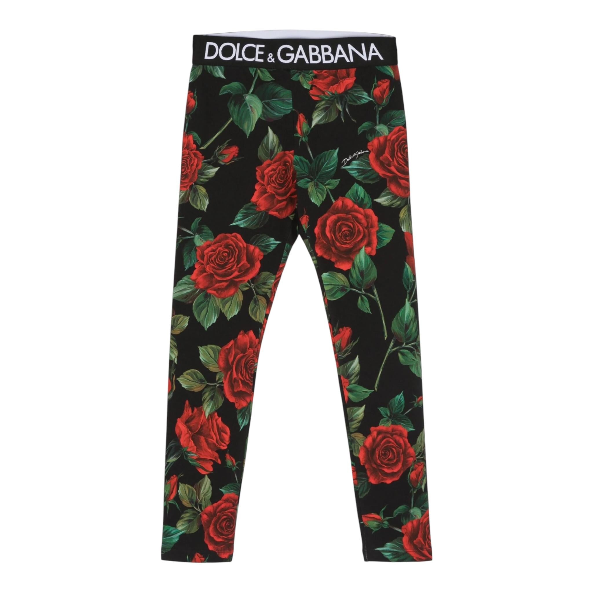 DOLCE & GABBANA leggins tinta unita con stampe rose Nero per Bambina L5JP3JFS NERO DOLCE & GABBANA