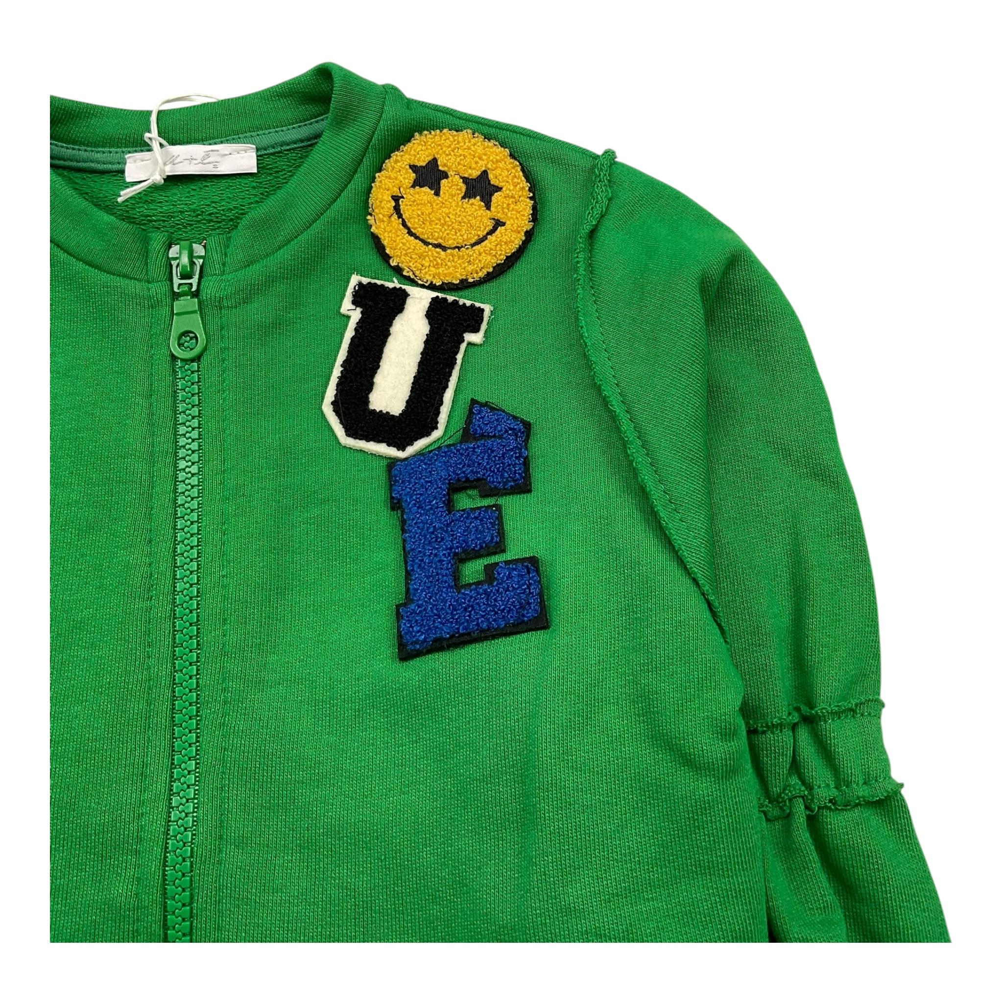 M+E' felpa con zip tinta unita con ricami Verde per Bambina UE0569 VERDE M+E'
