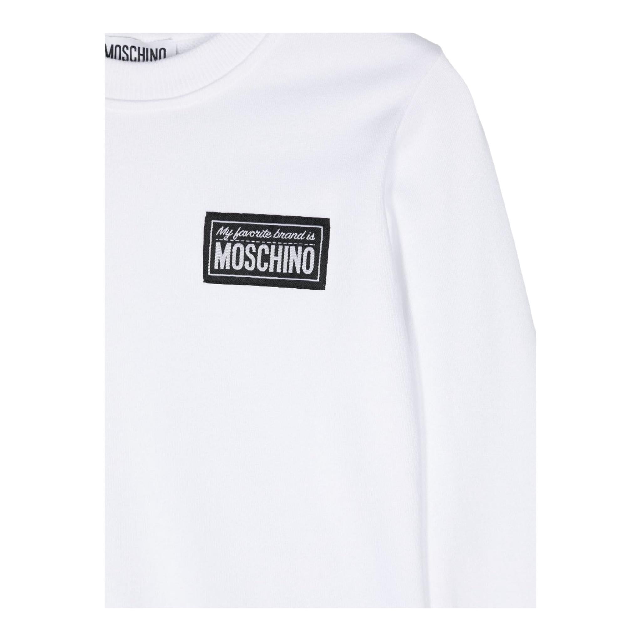 MOSCHINO felpa tinta unita girocollo con logo Bianco per Bambino H7F05R BIANCO MOSCHINO