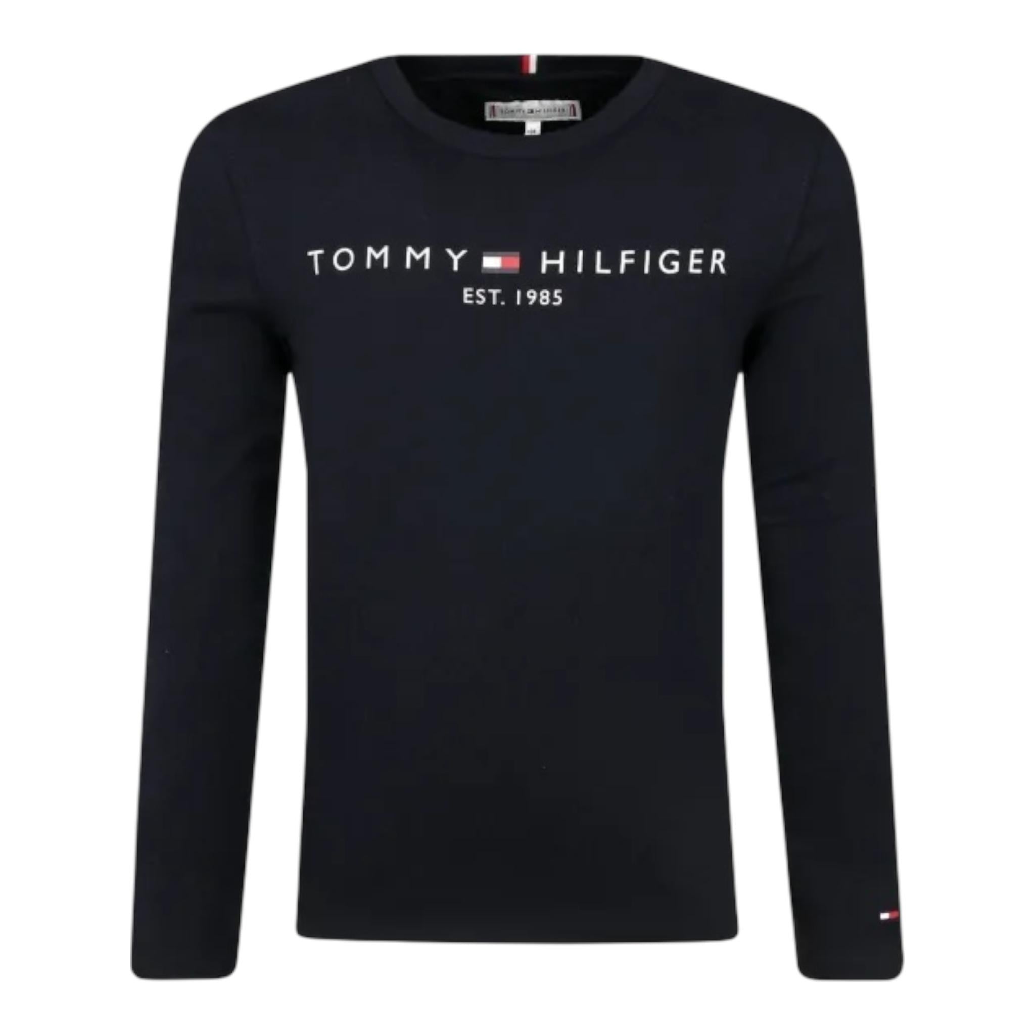 TOMMY HILFIGER shirt girocollo tinta unita con stampa in contrasto Nero per Bambino KS0KS00202X NERO TOMMY HILFIGER