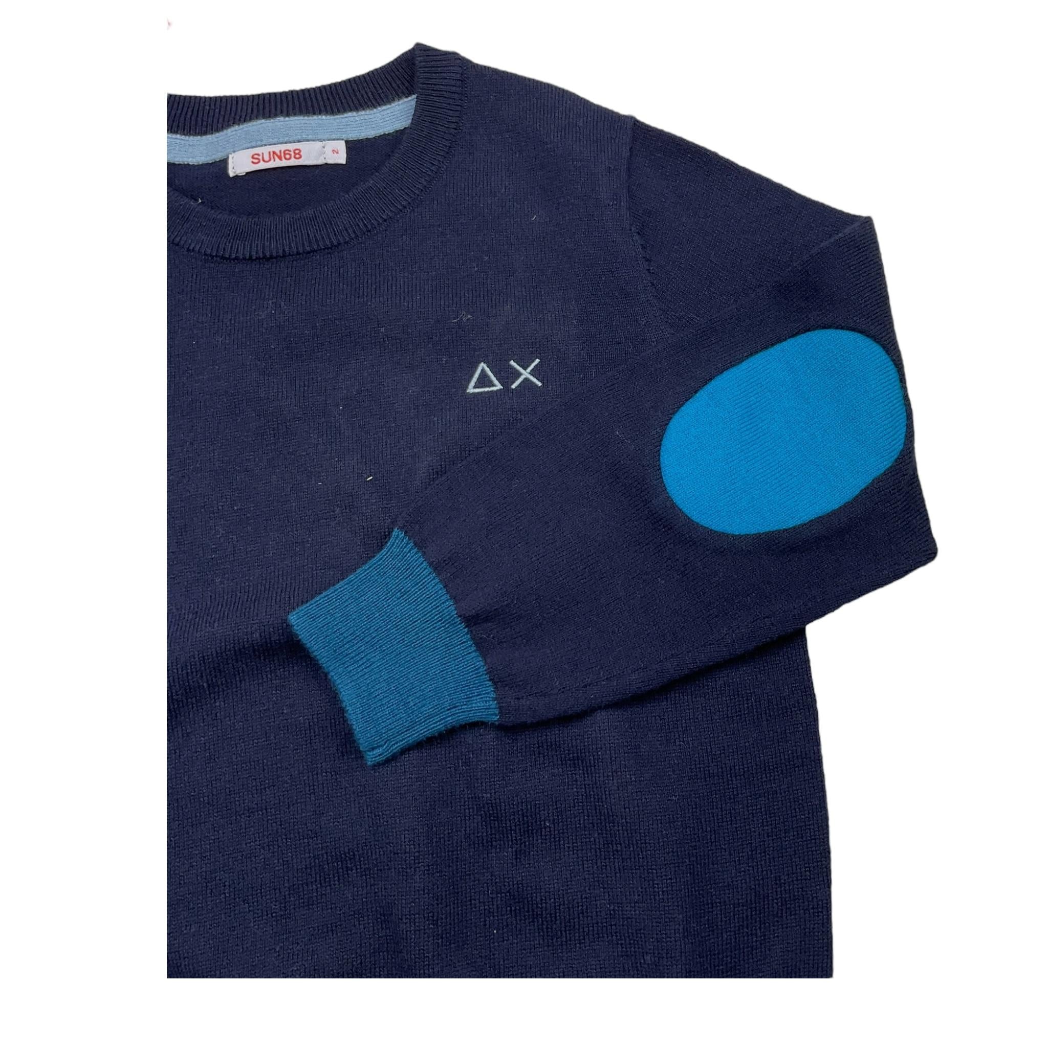 SUN68 maglia girocollo tinta unita con logo e toppe Blu per Bambino K44327 BLU SUN68