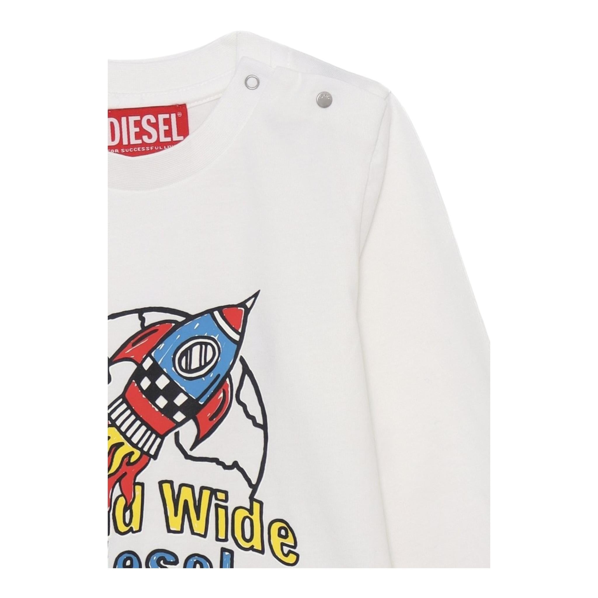 DIESEL shirt girocollo tinta unita con stampa in contrasto Bianco per Neonato K0057 BIANCO DIESEL
