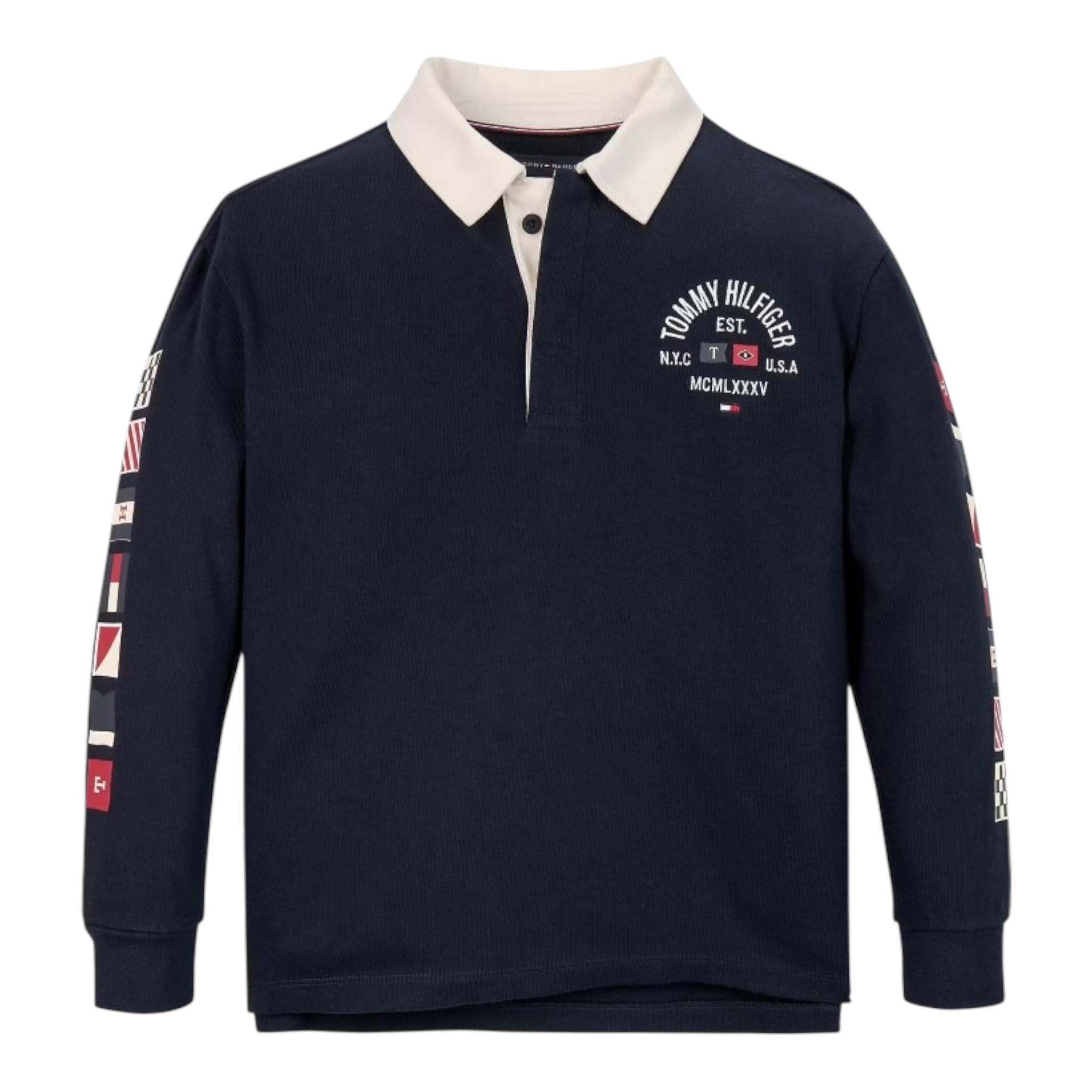 TOMMY HILFIGER polo manica lunga tinta unita con stampa Blu per Bambino KB0KB09270 BLU TOMMY HILFIGER