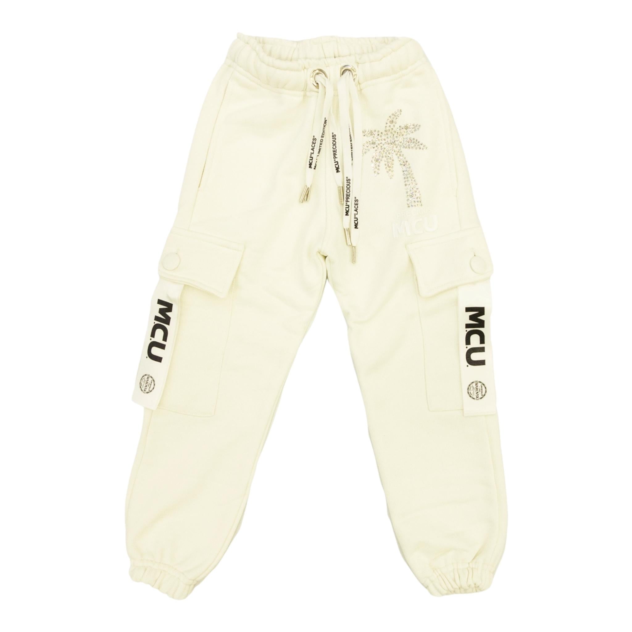MCU pantalone tuta tinta unita con stampa Bianco per Bambina MCUK6003 BIANCO MCU