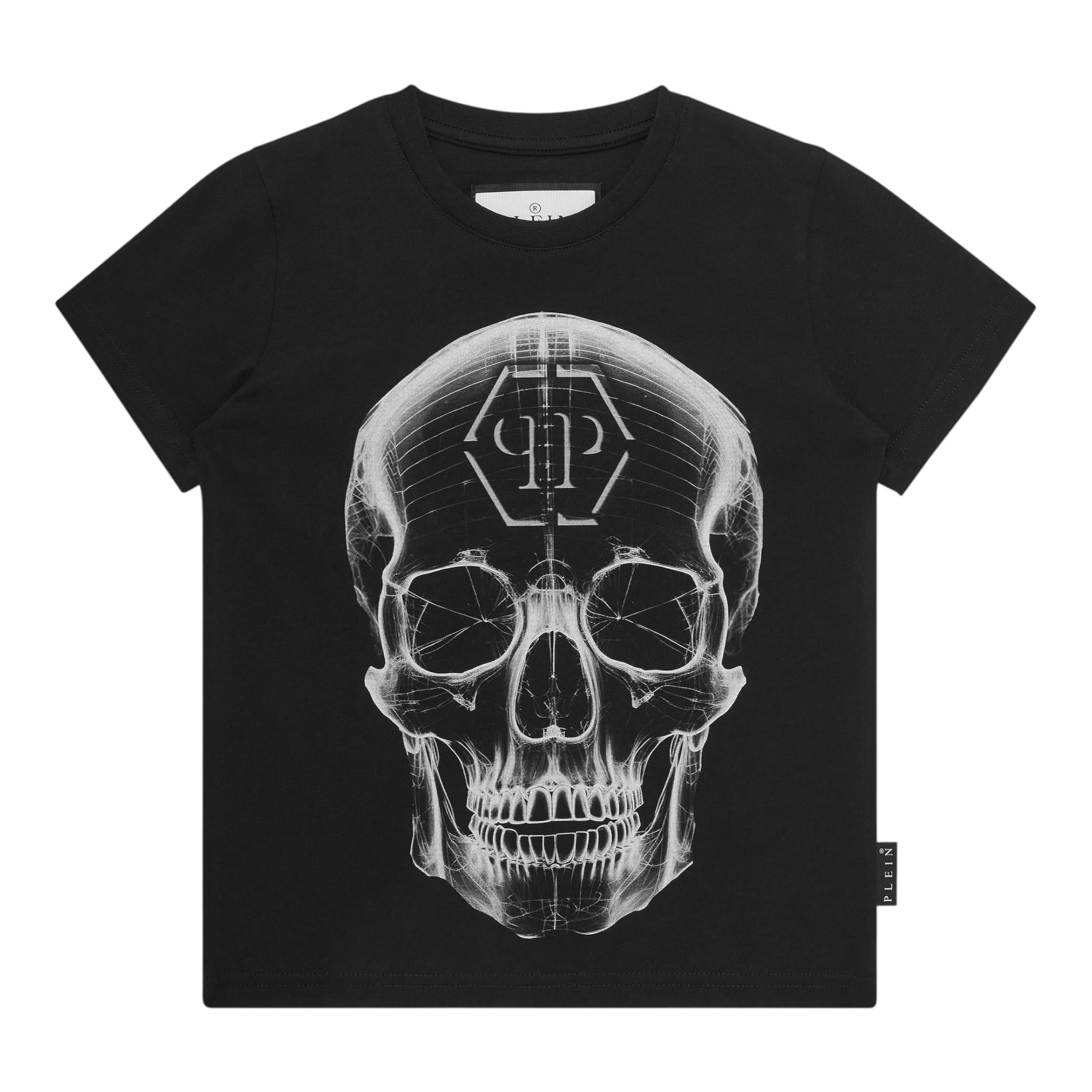 PHILIPPE PLEIN t-shirt girocollo tinta unita con stampa logo Nero per Bambino BTK1269 NERO PHILIPPE PLEIN