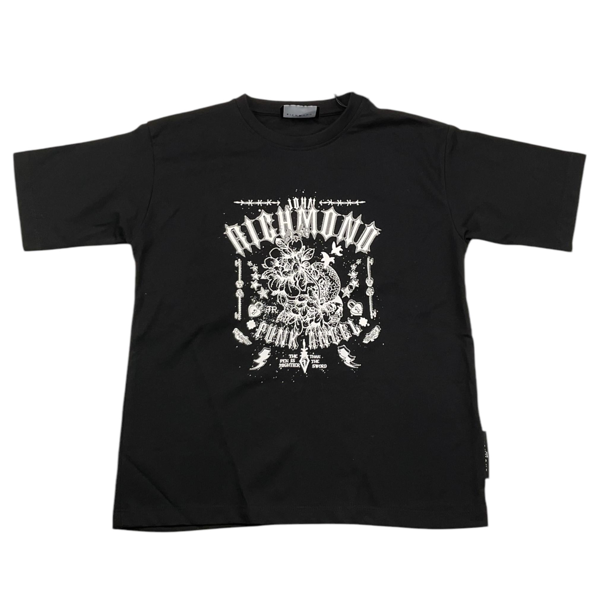 JOHN RICHMOND t-shirt girocollo tinta unita con stampa Nero per Bambino RGA25039TS NERO JOHN RICHMOND