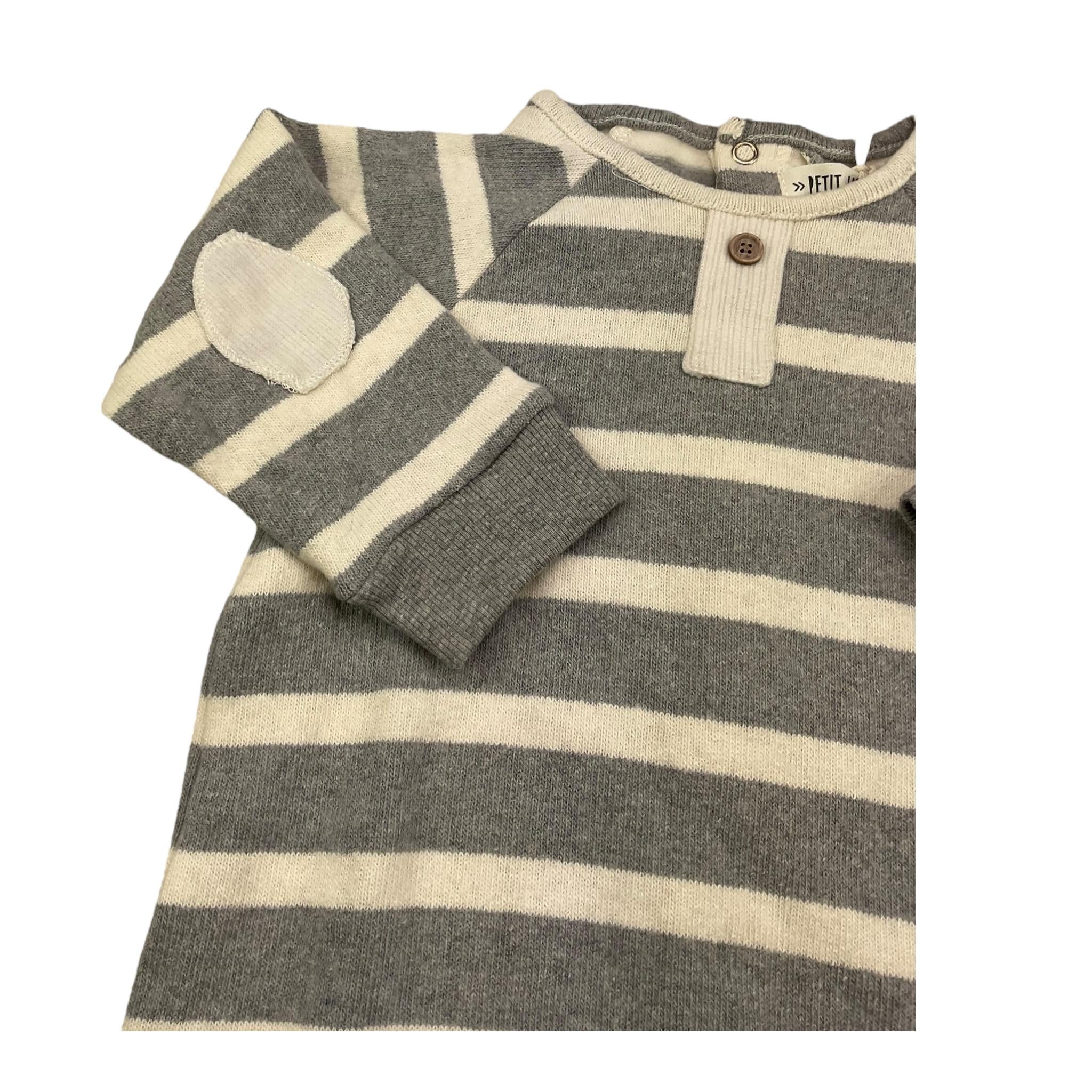 PETIT INDI tutina manica lunga fantasia a righe Panna/grigio per Neonato AW24B3405 PANNA/GRIGIO PETIT INDI